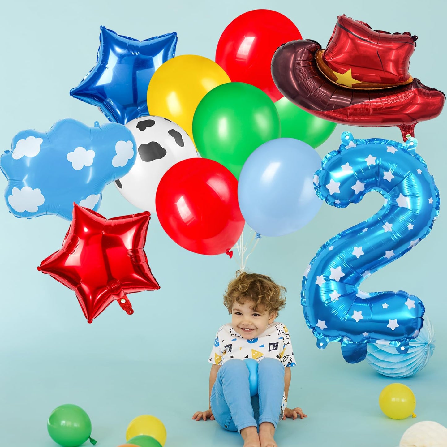 11-Pack Cowboy Theme Balloon Set, Farm Theme Decorations, Balloons with Hats and Clouds, Boys and Girls Birthday Party Supplies (1) BST202
