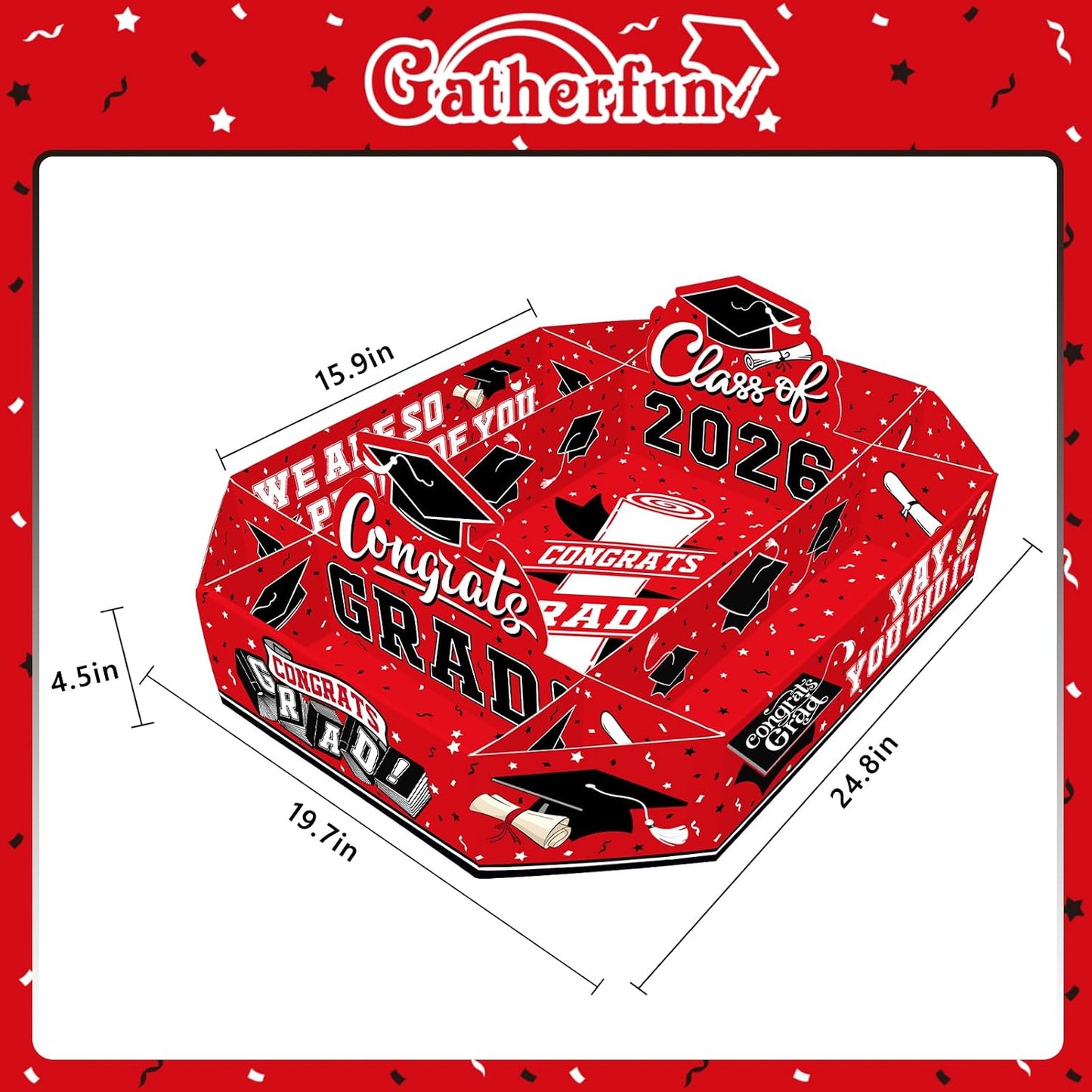 Gatherfun 2026 Graduation Party Supplies Kit - Class of 2026 Decor Set with Congrats Grad Food Trays, Graduation Decorations & Favors for a Memorable Grad Party（Red & Black） BST326H