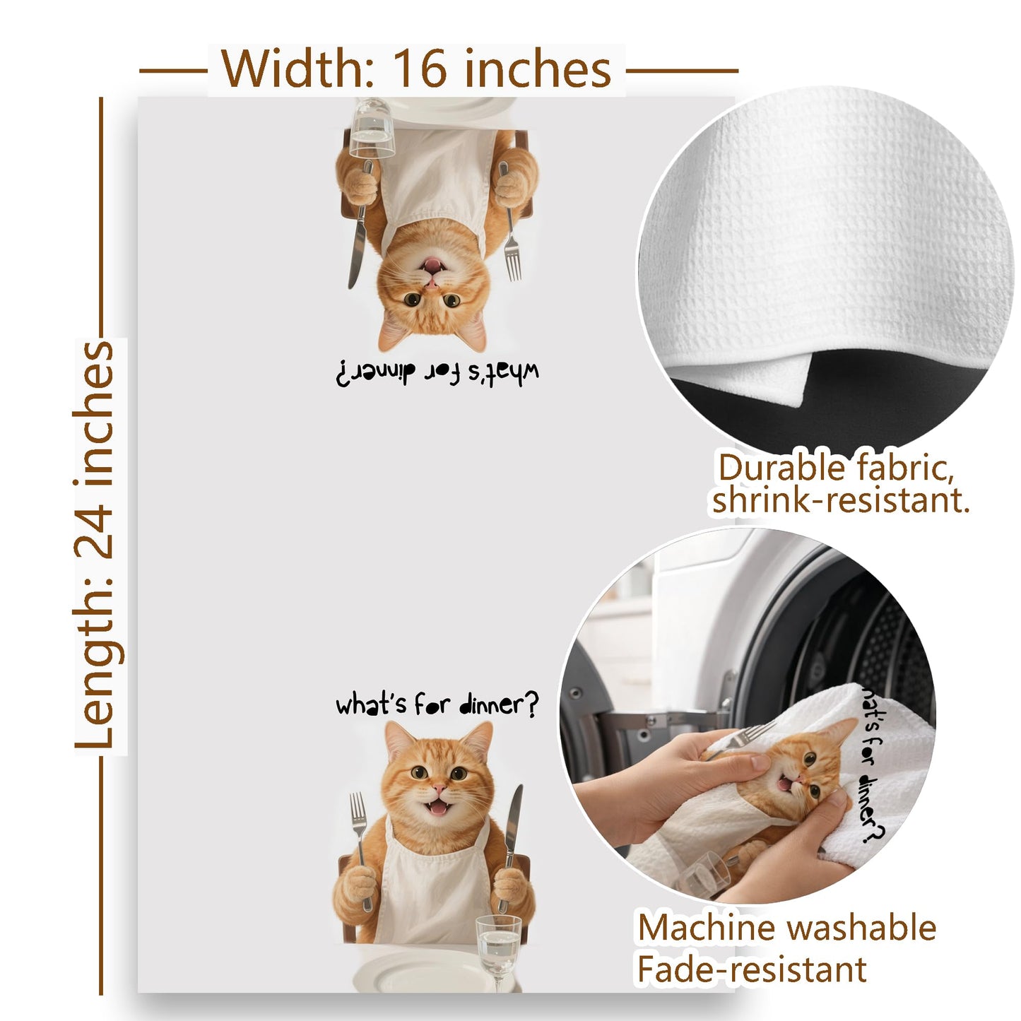 Funny Cat Gifts Kitchen Towels, Cute Cat with Knife and Fork Microfiber Dish Tea Towel for Kitchen Decor, Funny Cats Cooking Decor, is It Dinner Time Yet, 16x24 Inch BST220
