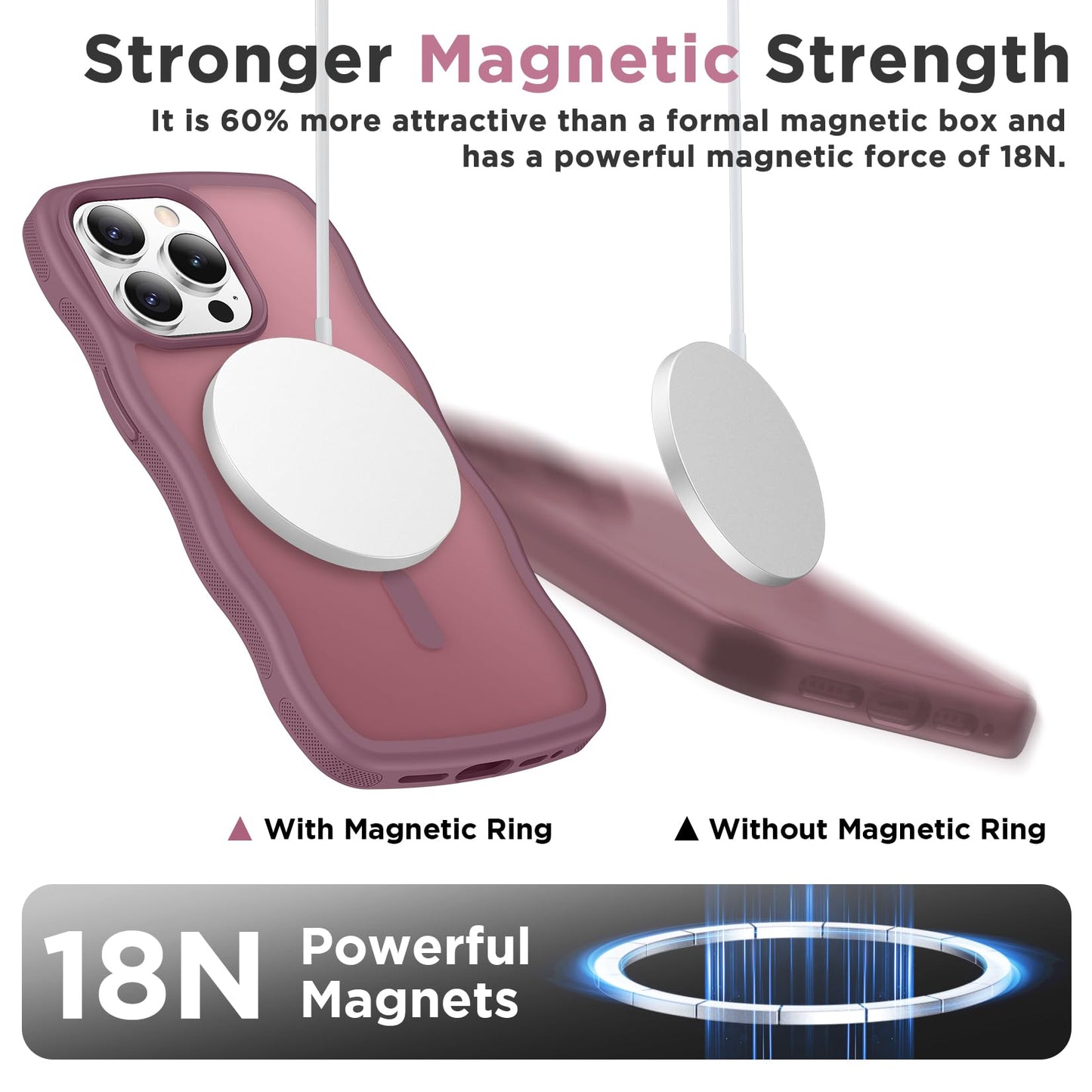 Magnetic for iPhone 13 Pro Case, Compatible with MagSafe Cute Wave Non-Slip Translucent Matte Easier Grip Shockproof Phone Case for iPhone 13 Pro, Black WN420