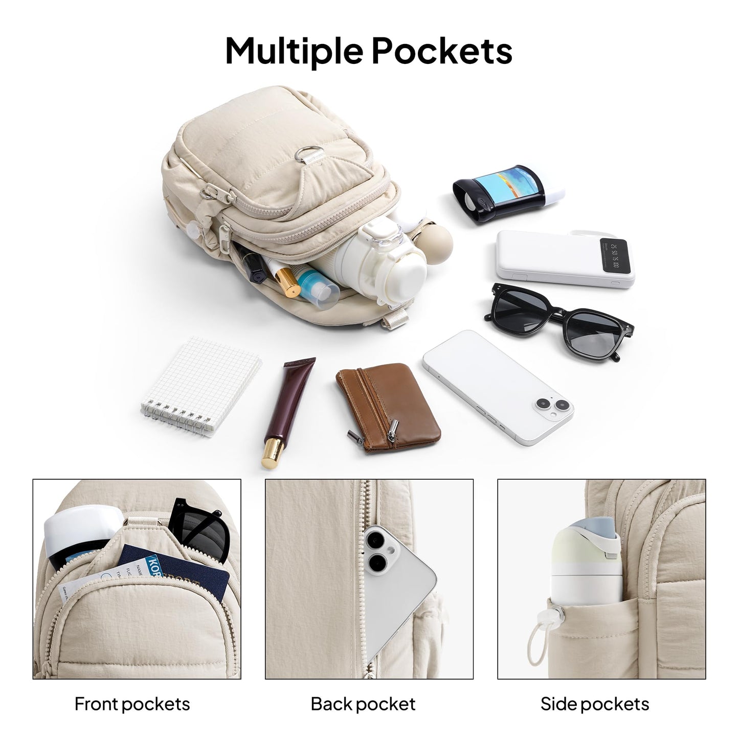 TOPEAST Sling Bag for Women, Anti-Theft Crossbody Bag with RFID Blocking & Small Water Bottle Holder for Travel BST202