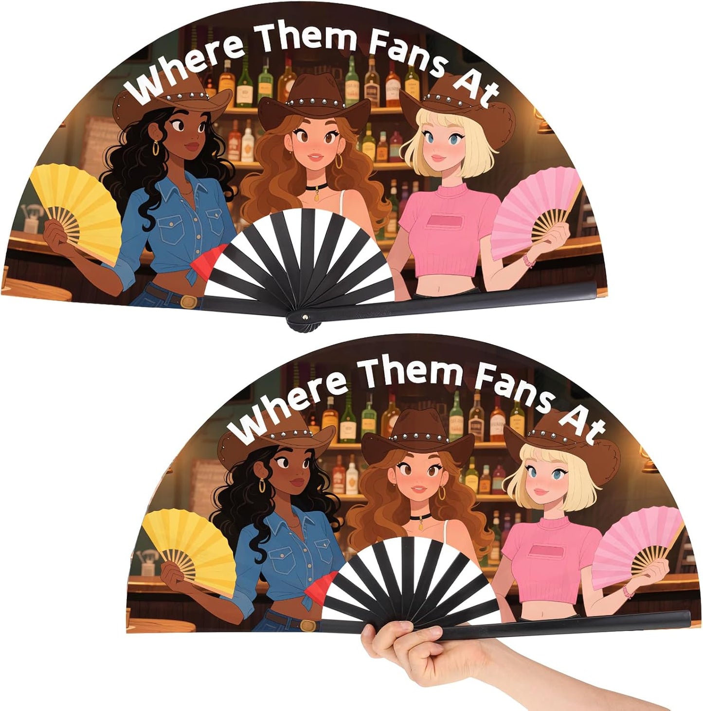 2 PCS Where Them Fans At Clacking Fans for Line Dancing, 13 Inches Large Festival Folding Fan, Boots On The Ground, 210D Oxford Cloth Pop Fan for Music Festival, Concert, Wedding, Halloween Party WN420