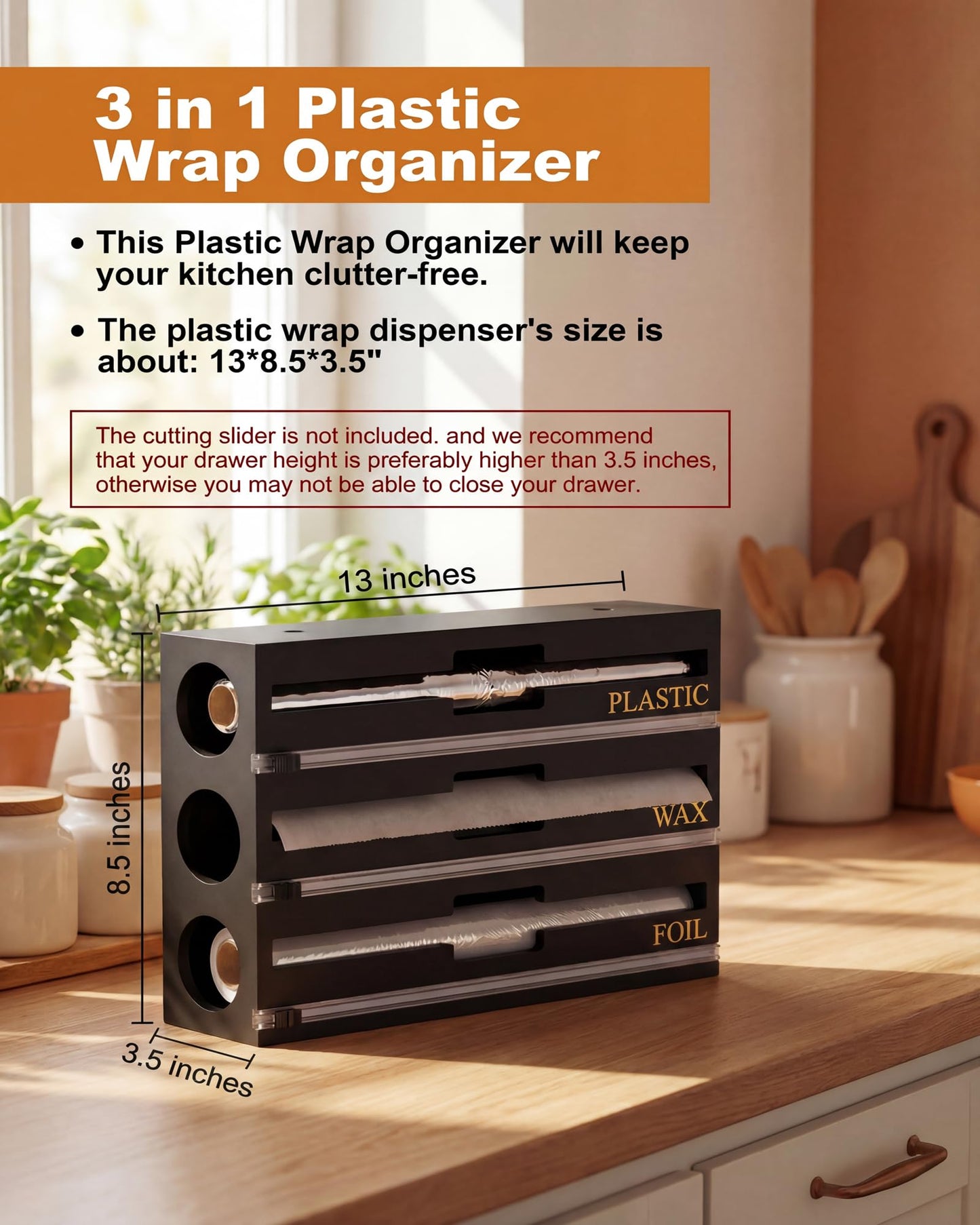 Bamboo Foil and Plastic Wrap Organizer for Kitchen Drawer, 9 in 1 Plastic Bag Organizer Organization and Storage, Food Storage Bag Organizer with Labels for Quart Gallon Snack (White) DD1210
