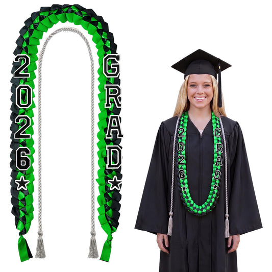 Cindeer 2026 Graduation Ribbon Lei Set Handmade Braided Necklace Honor Cord with Tassel 2026 Grad Embroidery Patches for High School College Graduation Party Supplies(Black, Red) BST220