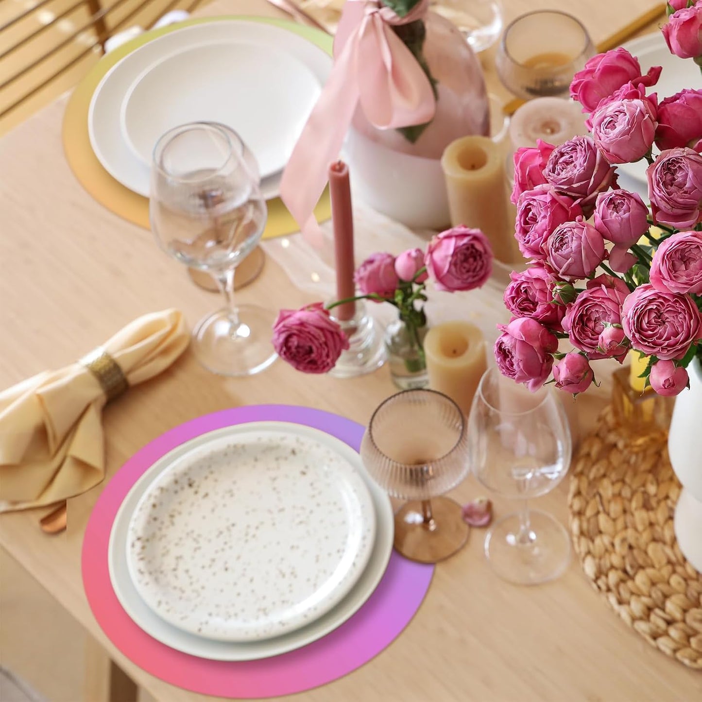 48 Pcs Gradient Disposable Place Mats Decorative Round Paper Placemats Table Paper Doilies for Wedding Birthday Party Banquet Home Dining Holiday, 11.42 Inch BST220