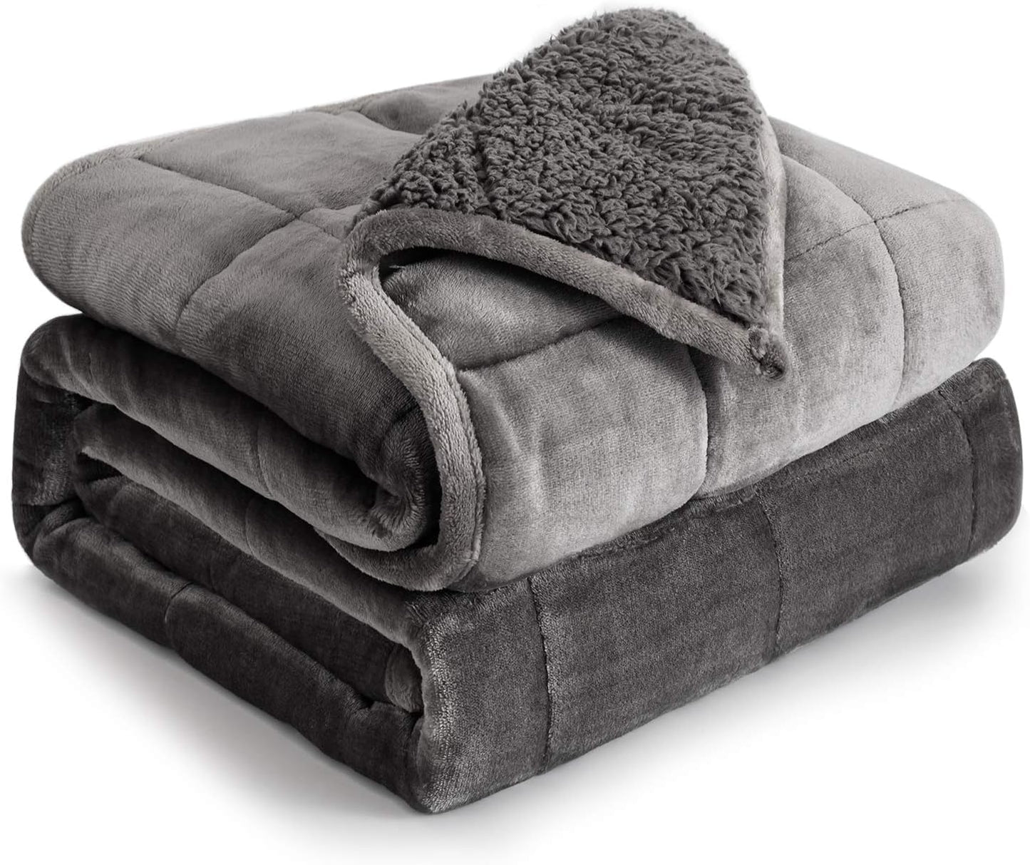 Cottonblue Sherpa Fleece Weighted Blanket for Adults 15 lbs 48x72in Soft | Cozy Flannel Weighted Throw Blankets Full Size for Calming Sleeping Relaxing, Warm Fuzzy Bed Sofa Heavy Blanket Washable,Grey BST202