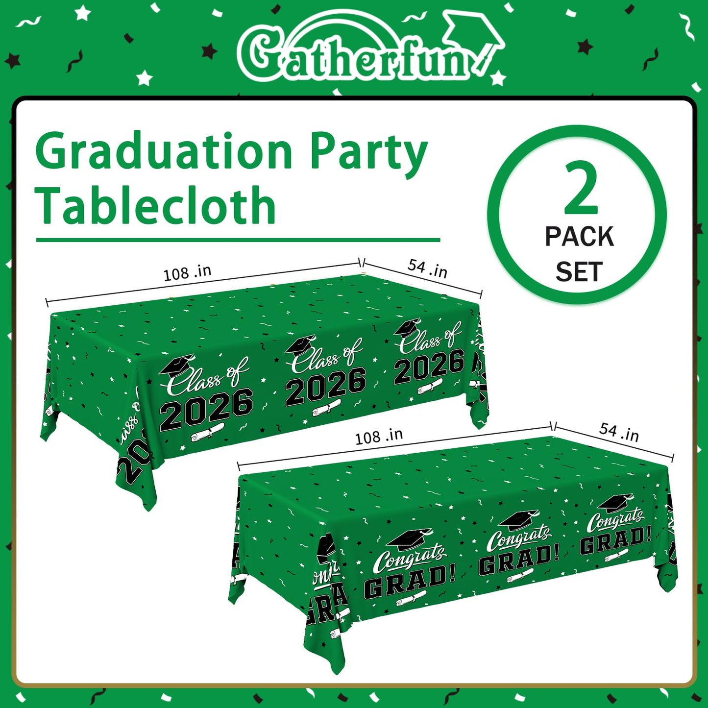 Gatherfun 2026 Graduation Decorations : 2-Pack Congrats Grad Disposable Tablecovers - Class of 2026 Red Themed Table Cloths, for Graduation Party Supplies & Graduation Backdrop, 54" X 108" BST326L