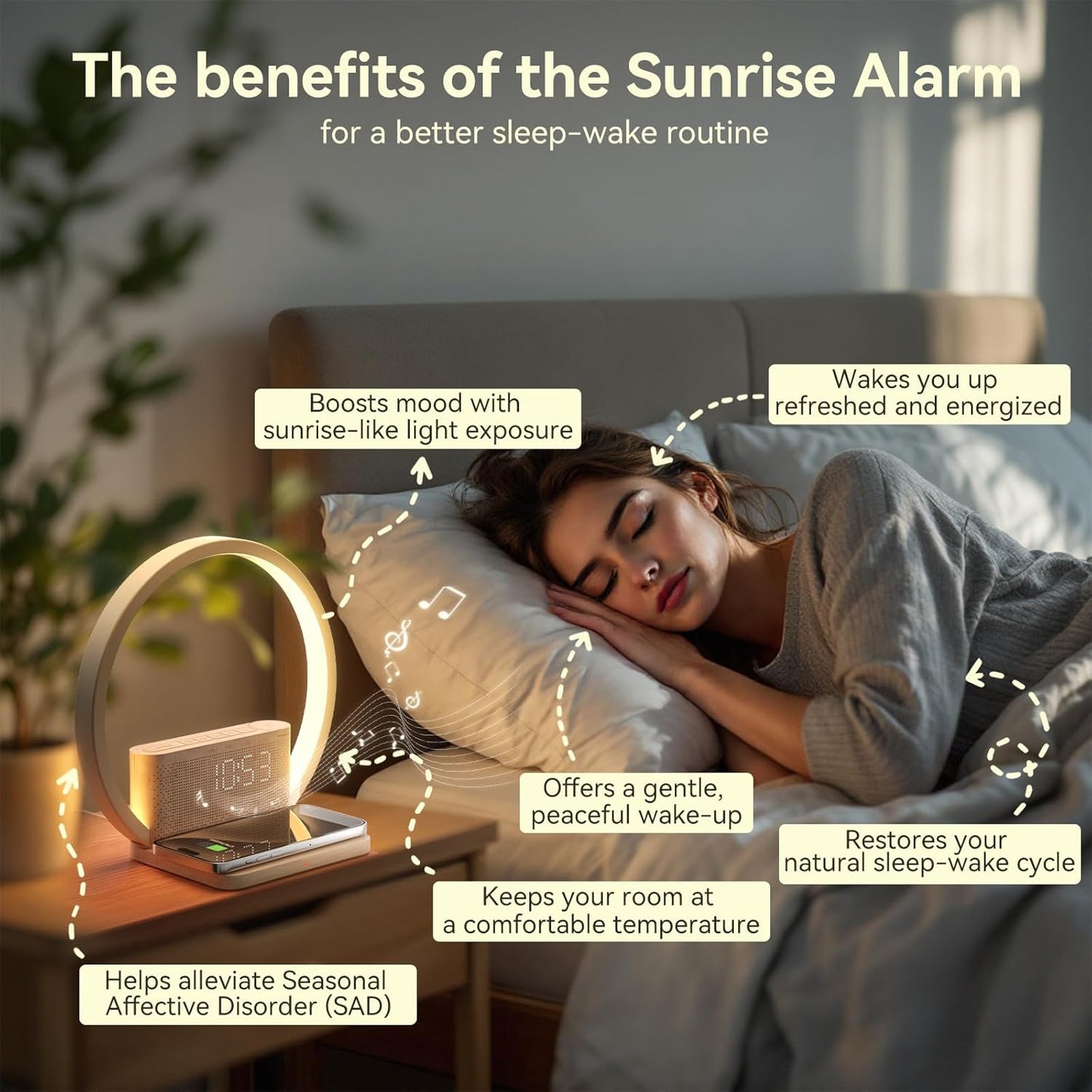 VIVILUMENS Wireless Charger Wake Up Light, Alarm Clock Wireless Charger 78