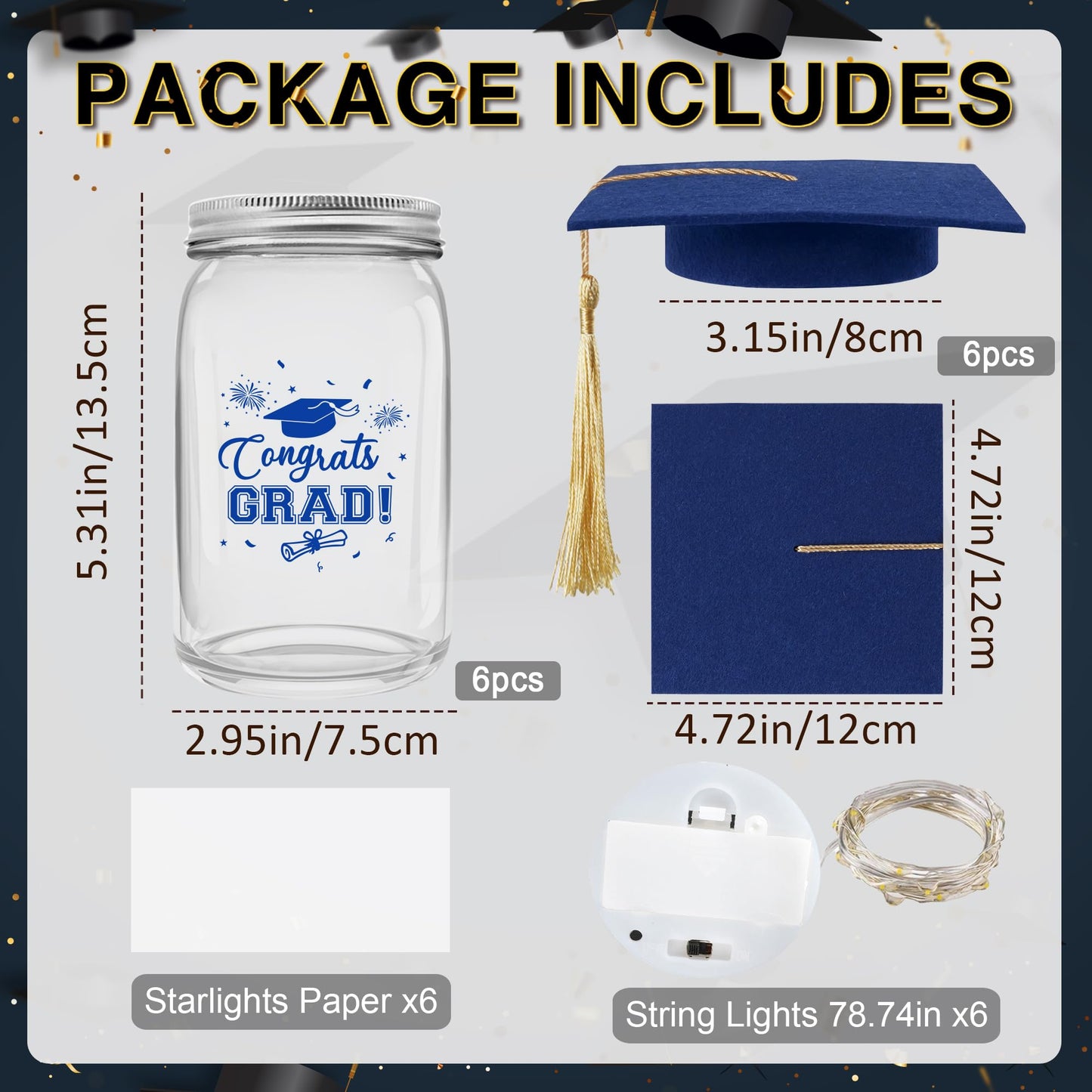 3 Sets 2026 Graduation Centerpieces for Tables, Glowing Mason Jar Centerpieces with Graduation Caps, Glowing Money Jars for College High School Congrats Grad Party Decor Supplies WN420