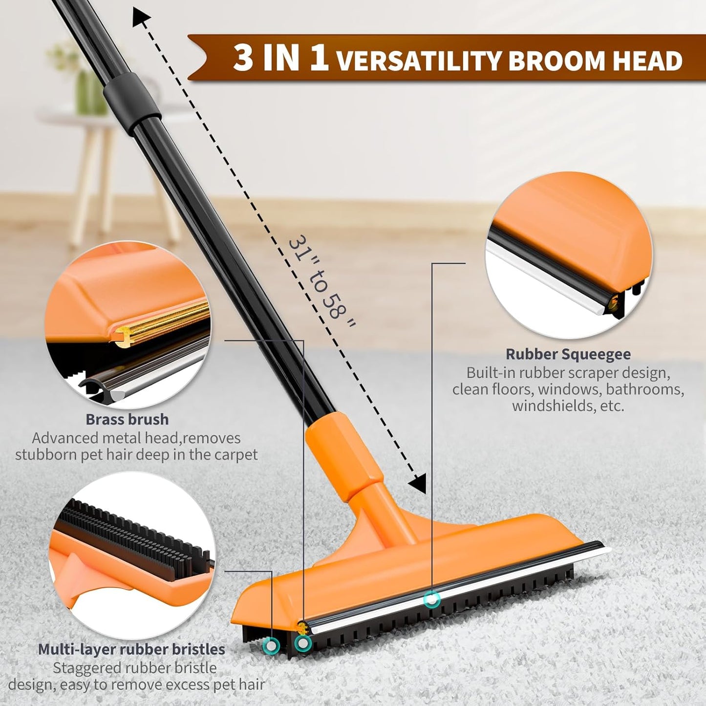 3 in 1 Pet Hair Removal Tool Set, Carpet Rake for Pet Hair Removal 93