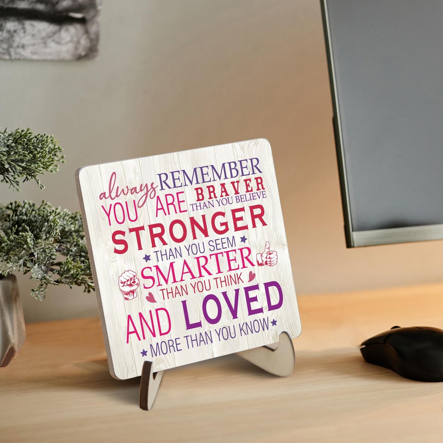 Inspirational Pink Gifts for Women Desk Sign, Encouragement Gift for Women, Cheer Up Gifts Desk Wood Plaques, Coworker Motivational Signs for Birthday, Thinking of You Gift for Womens BST220