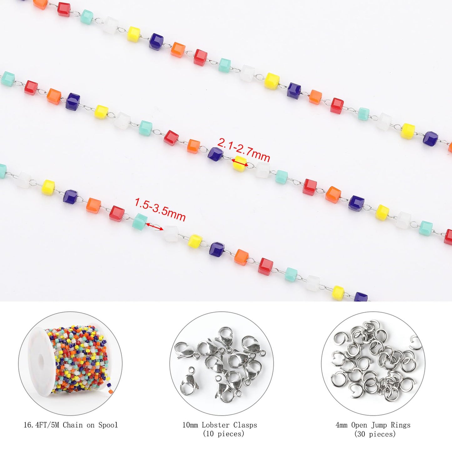 KYUNHOO 16FT Silver Chains for Jewelry Making Colored Bead Links on Spool Stainless Steel DIY Craft Chain Supplies BST220