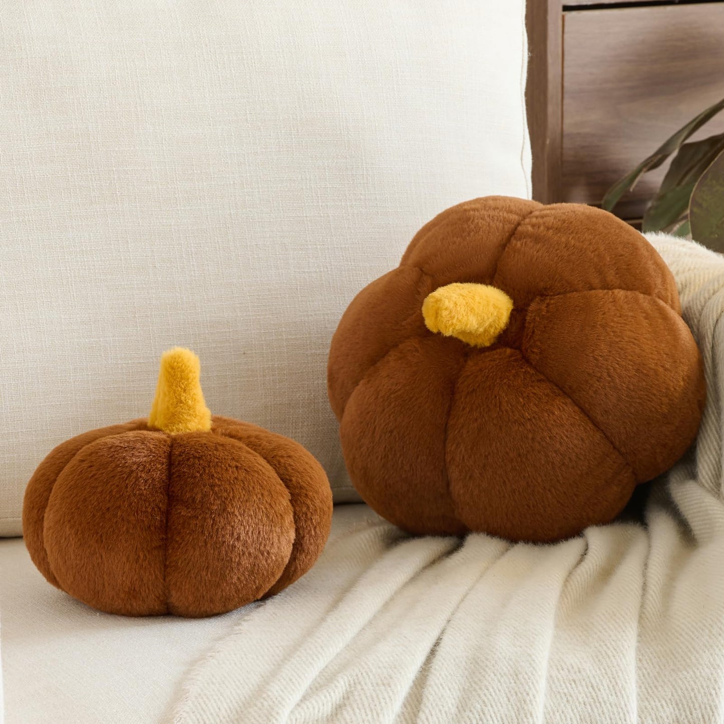 Pumpkin Pillows, Halloween Fall Throw Pillow, Pumpkin Shaped Pillow for Couch, Cute Stuffed Pumpkins, Autumn Decorative Cushion (White, 11 Inches) WN420