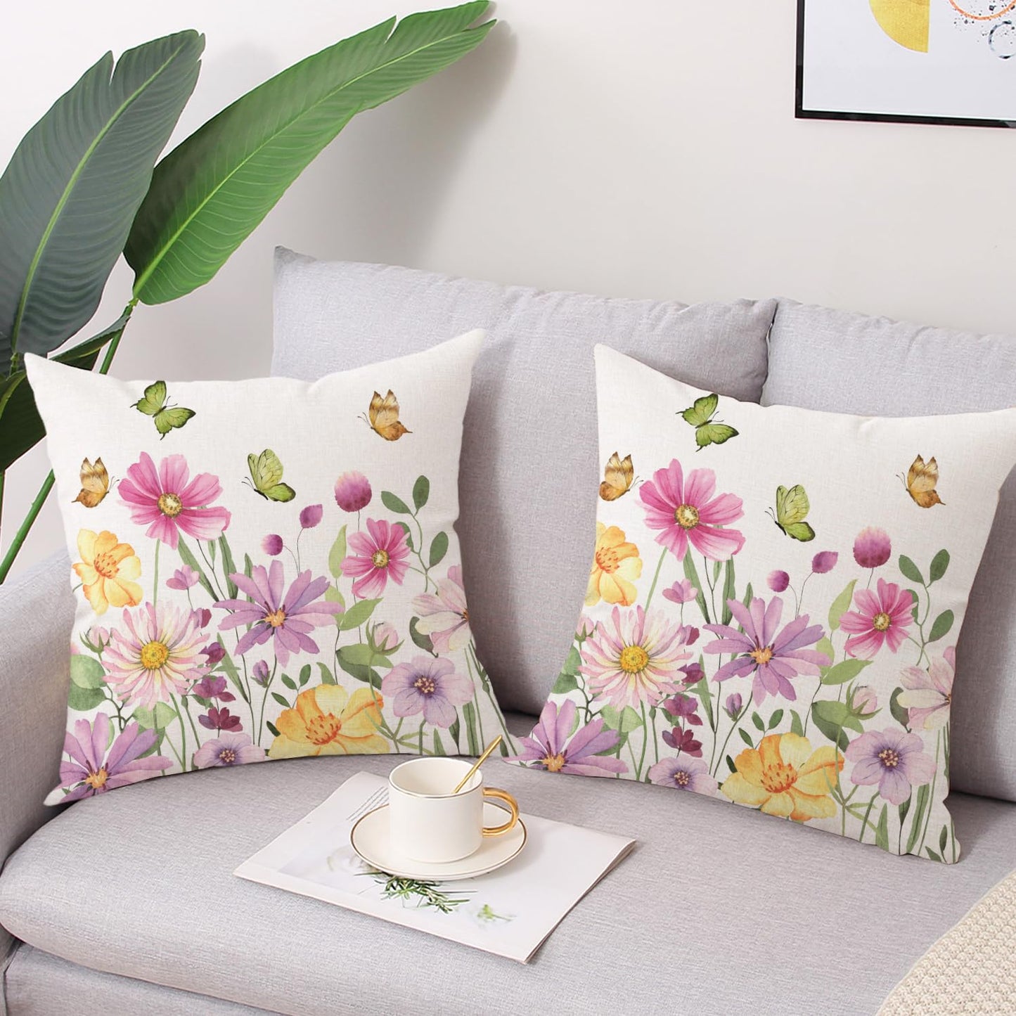 Spring Easter Pillow Covers 18x18 Set of 2 Rabbit Bunny Carrot Truck Spring Flowers Decorative Throw Pillow Covers for Home Office Sofa Bed Couch BST326L
