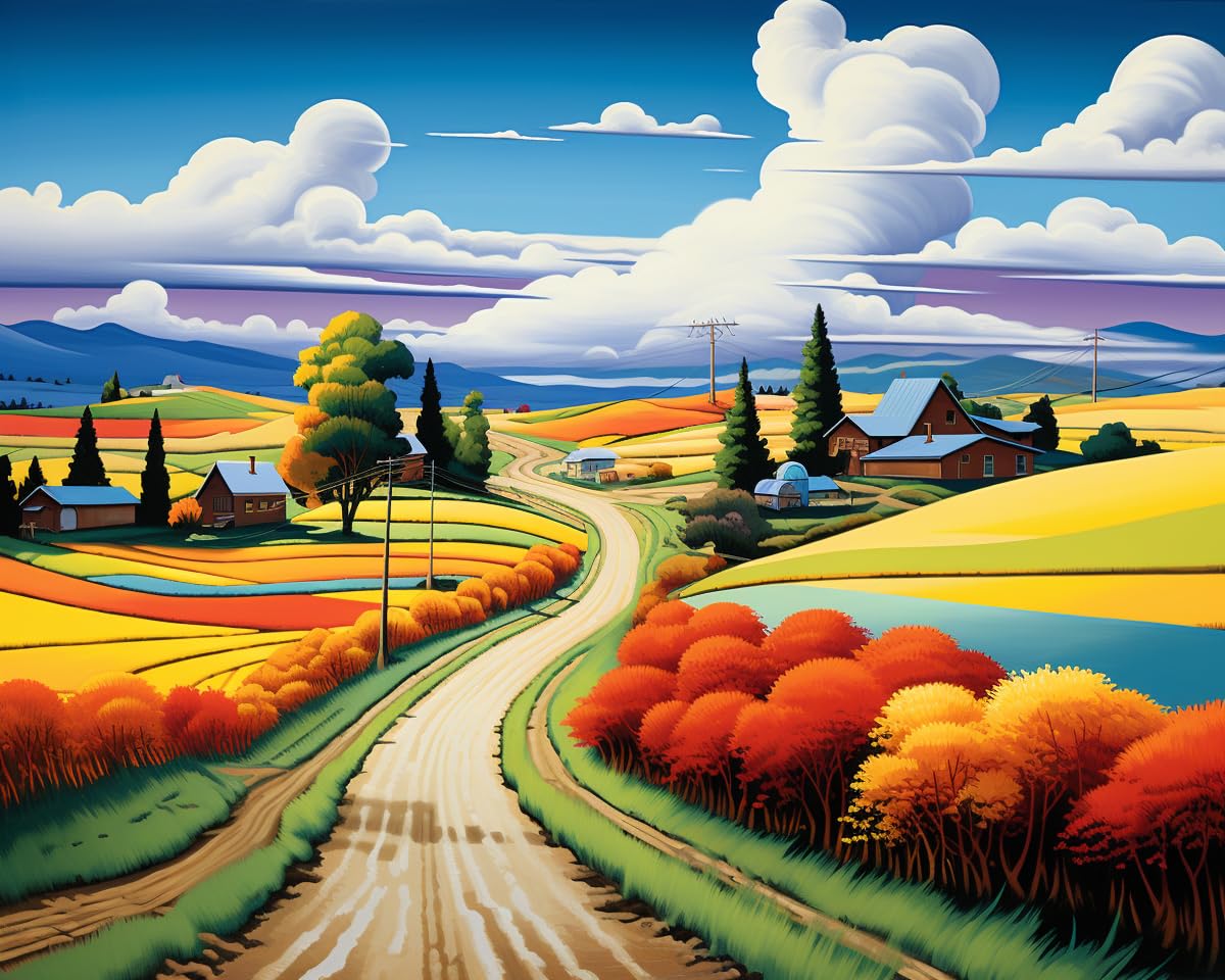 VOAA Diamond Painting Kits for Adults 5D DIY Farmhouse Countryside Landscape, 12x16 Inch Full Drill Round Diamond Art, Wheat Field Barn Beginners Craft Kit for Home Wall Decor Gift WN420