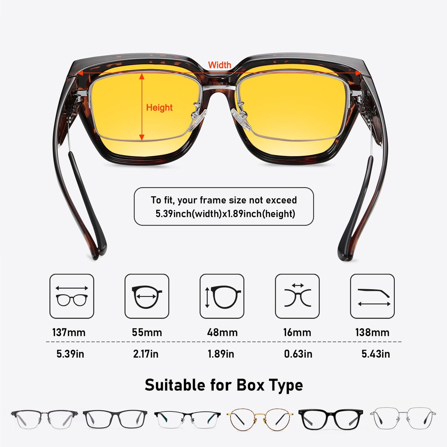 HAOLOTA Night Vision Driving Glasses Fit Over Glasses for Women Men, Anti Glare Polarized Nighttime Yellow Lens WN420
