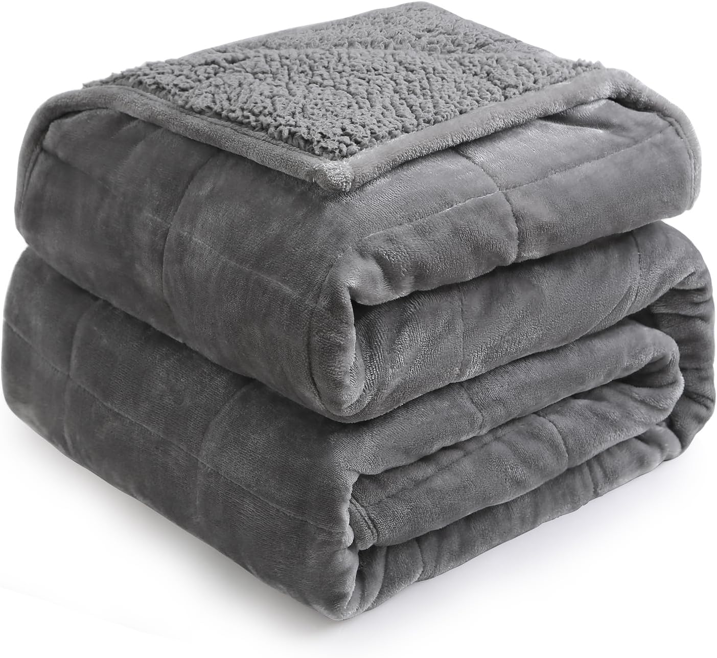 Cottonblue Sherpa Fleece Weighted Blanket for Adults 15 lbs 48x72in Soft | Cozy Flannel Weighted Throw Blankets Full Size for Calming Sleeping Relaxing, Warm Fuzzy Bed Sofa Heavy Blanket Washable,Grey BST202