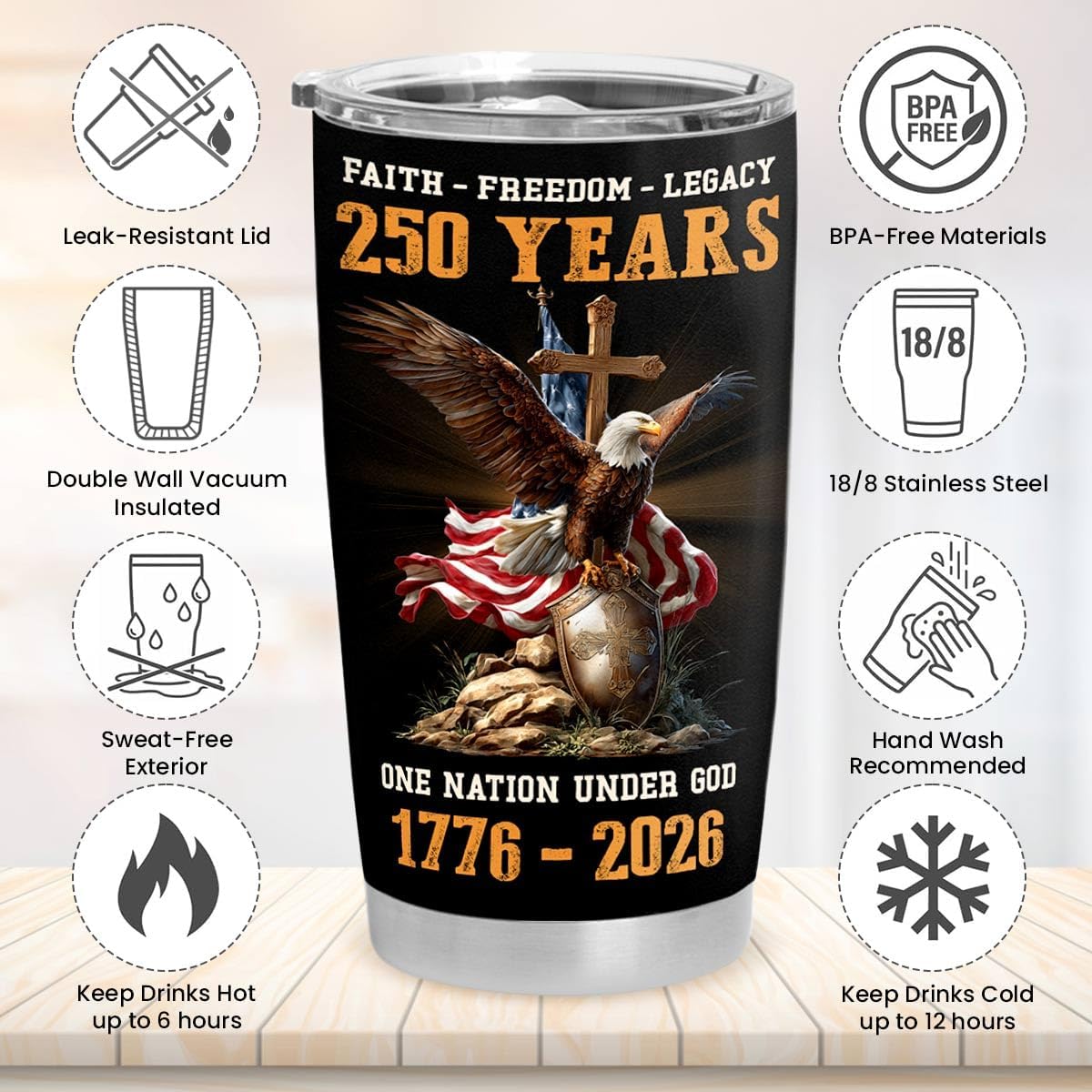 America Birthday Tumbler 20 Oz - Independence Day Gifts for Men, Unique Tumbler for Men Dad Friends, One Nation 1776-2026 Insulated Tumblers, 250th Anniversary USA Tumblers BST326H
