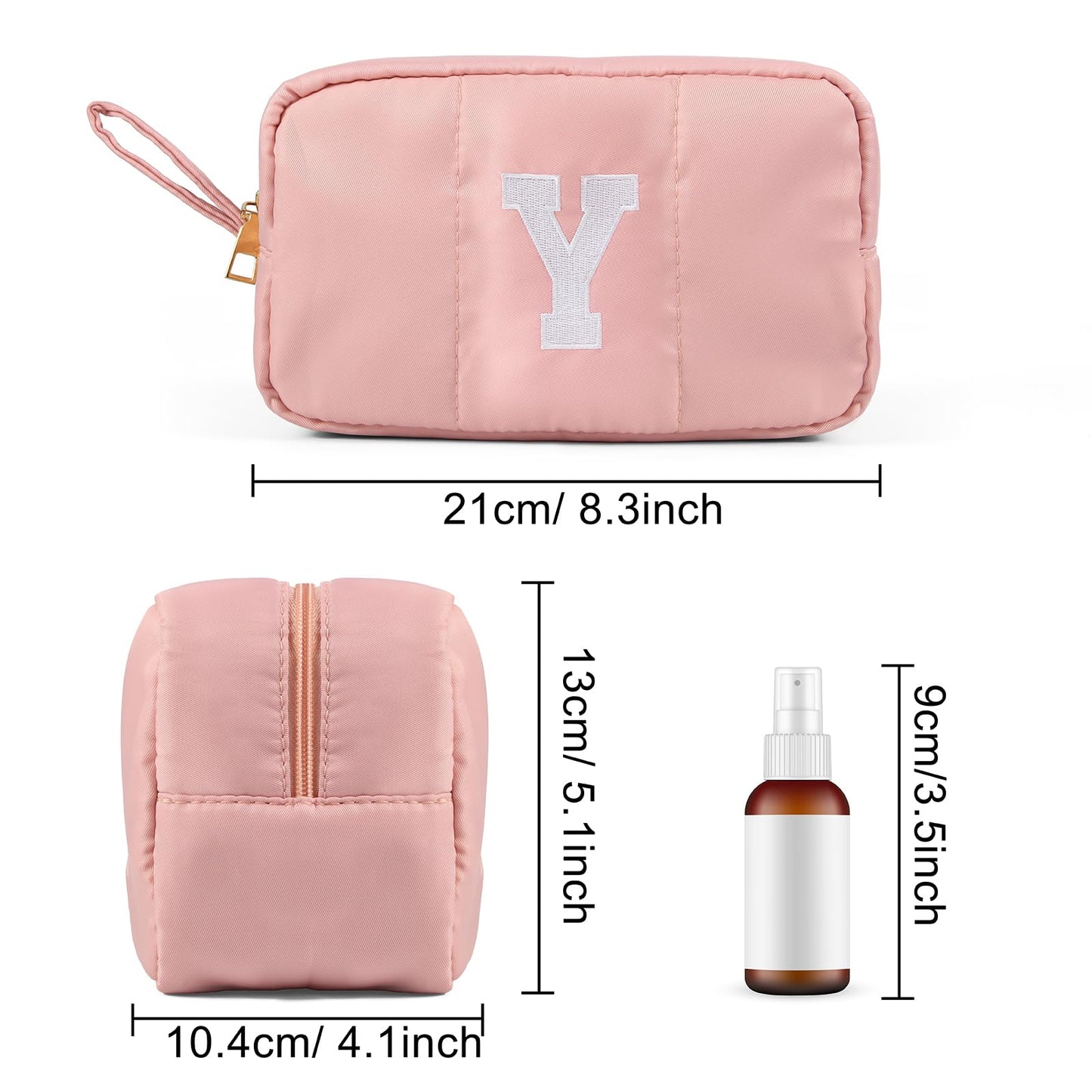 Puffy Makeup Bag for Women,Initial Cosmetic Bag,Cute Travel Toiletry Bag,Puffer Make Up Organizer Bags with Compartments,Personalized Gifts for Girlfriend Bridesmaid Teacher Graduation (Khaki gray, E) BST202