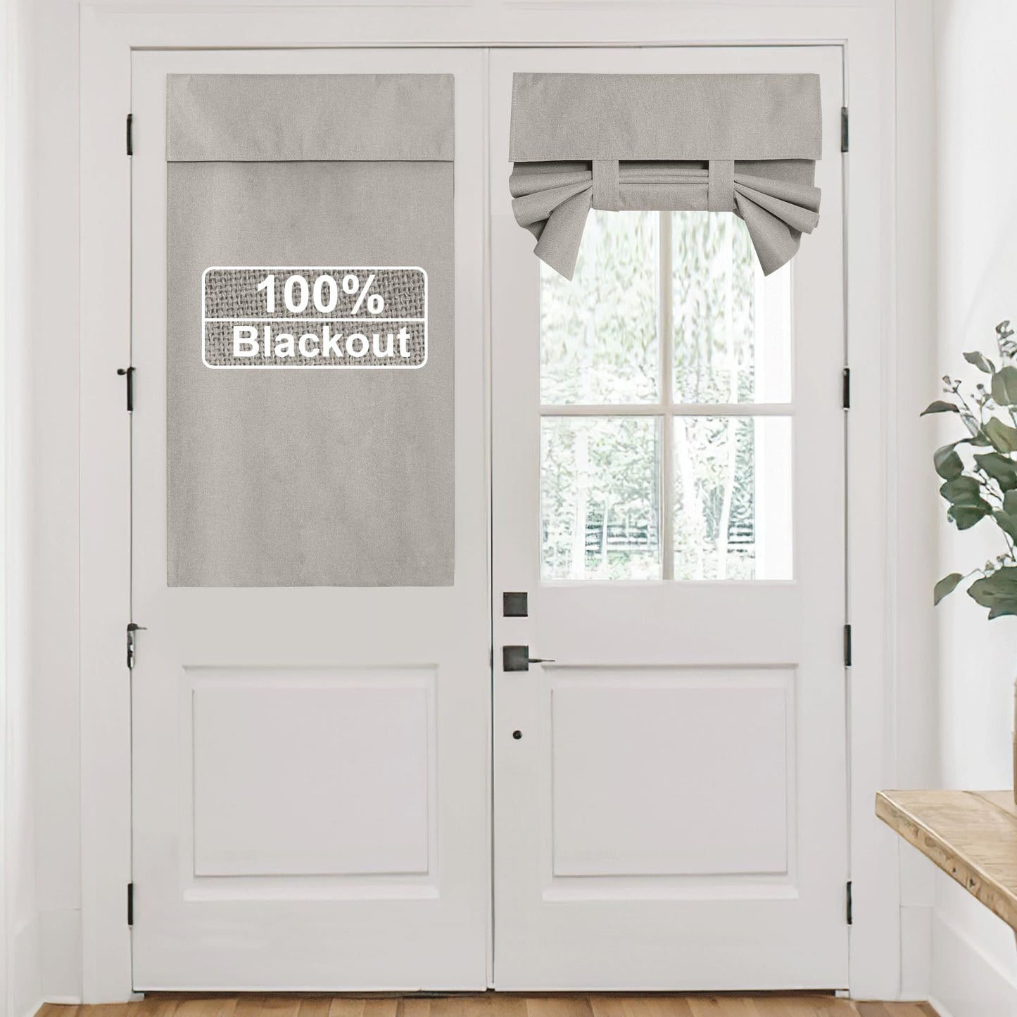 RYB HOME Grey Classroom Door Linen Curtain for Small Window, 100% Blackout Shades Lightweight for French Door Window, W 8 x L 36 Room Darkening Privacy Curtains Tie up Shade, 1 Panel BST220