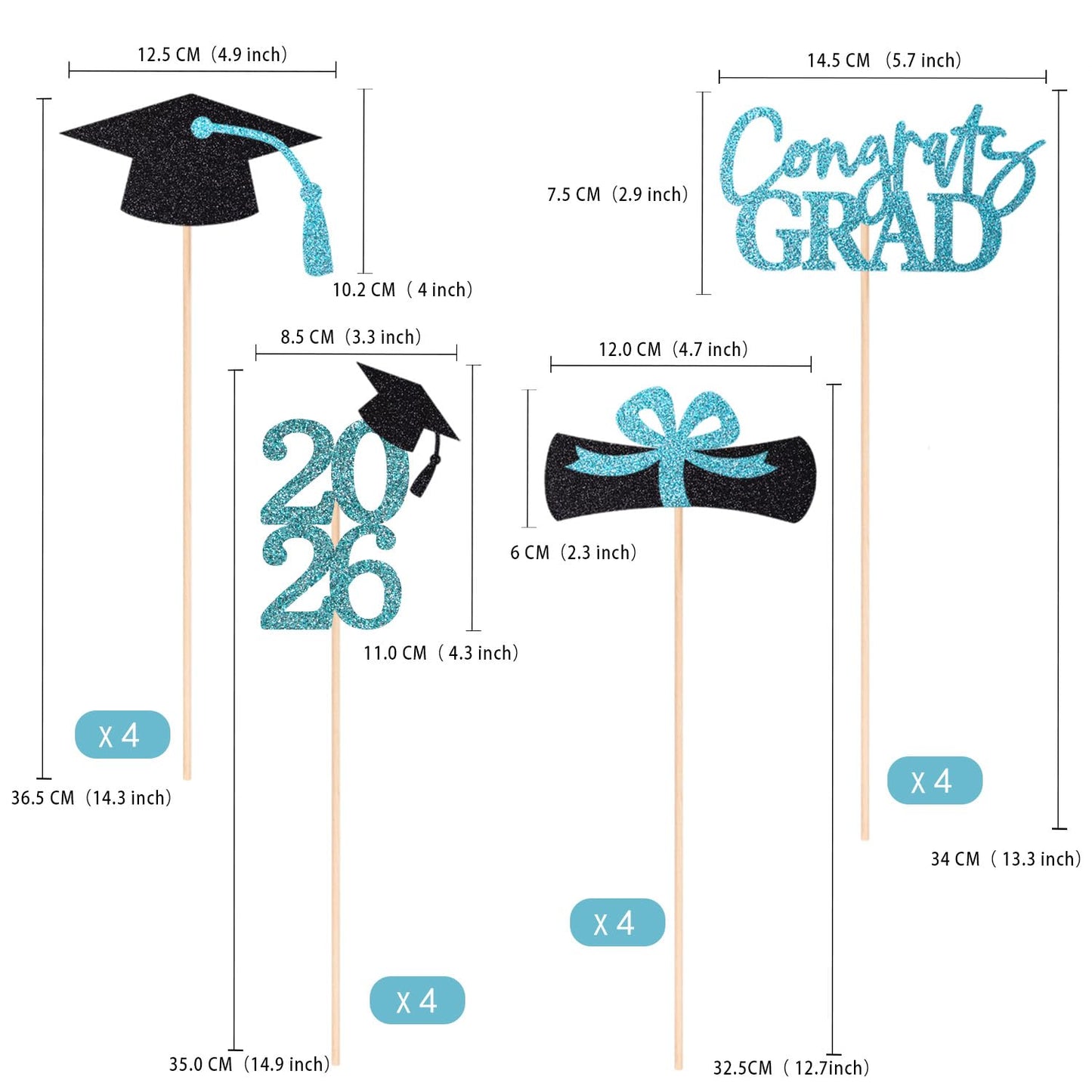 Graduation Centerpieces Class of 2026, 16 PCS Red Blue Double-Sided Table Toppers, Congrats Grad Party Decorations Supplies (Set of 4 Designs) WN420