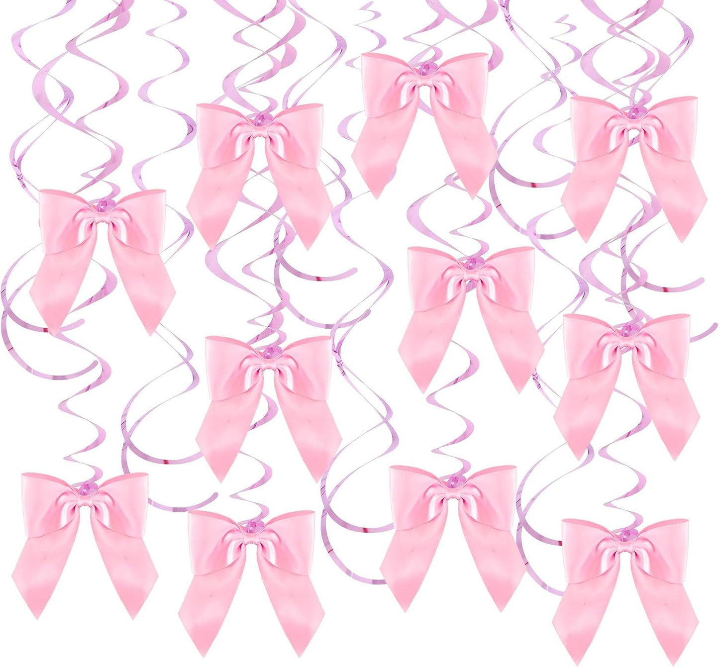 BEISHIDA Pink Bow Party Hanging Swirls Decorations, 36PCS Satin Ribbon Bow Party Decorations Pre-Strung for Birthday Wedding Baby Shower Bachelorette Supplies WN420