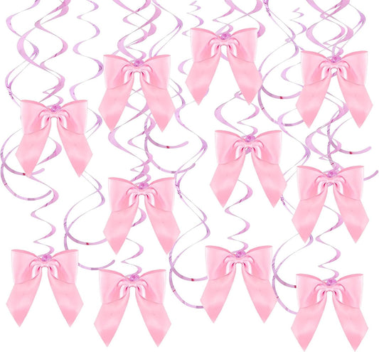 BEISHIDA Pink Bow Party Hanging Swirls Decorations, 36PCS Satin Ribbon Bow Party Decorations Pre-Strung for Birthday Wedding Baby Shower Bachelorette Supplies WN420