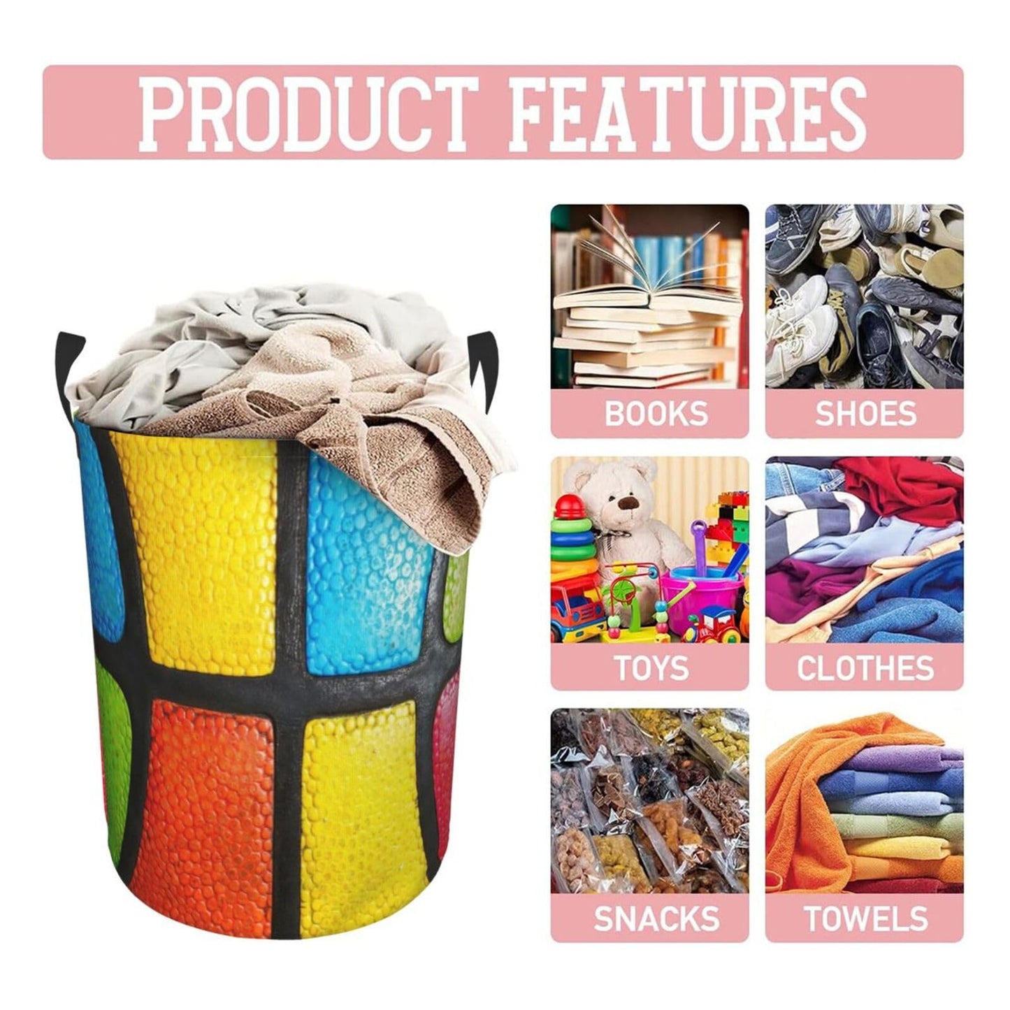 Basketball Round Laundry Hamper Basket Ball Texture Storage Basket Toys Clothes Organizer Bin For Home Bathroom Bedroom Dorm Nursery, 62l BST202