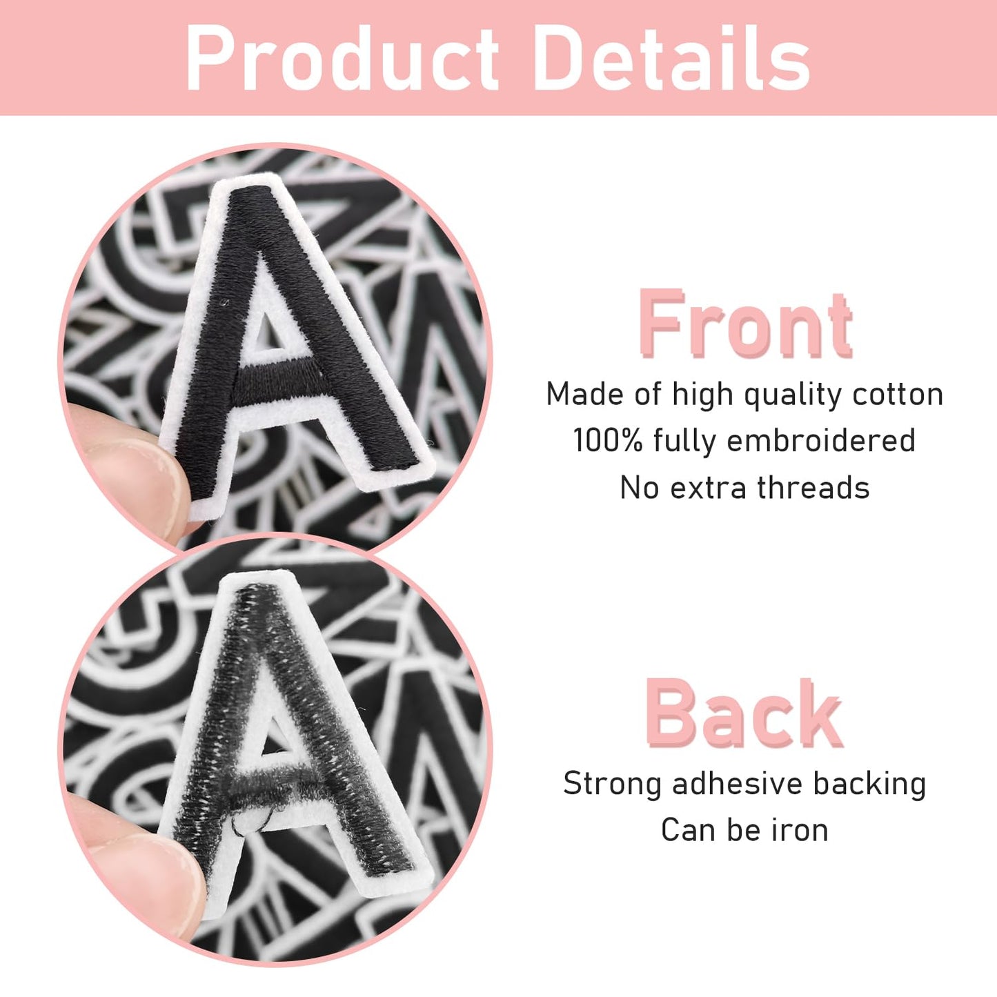 72Pcs Iron on Number and Letter Patches, Numbers 0-9, Letters A-Z Embroidered Applique Patches for Clothes, Skirts, Hats, Socks - Black BST220