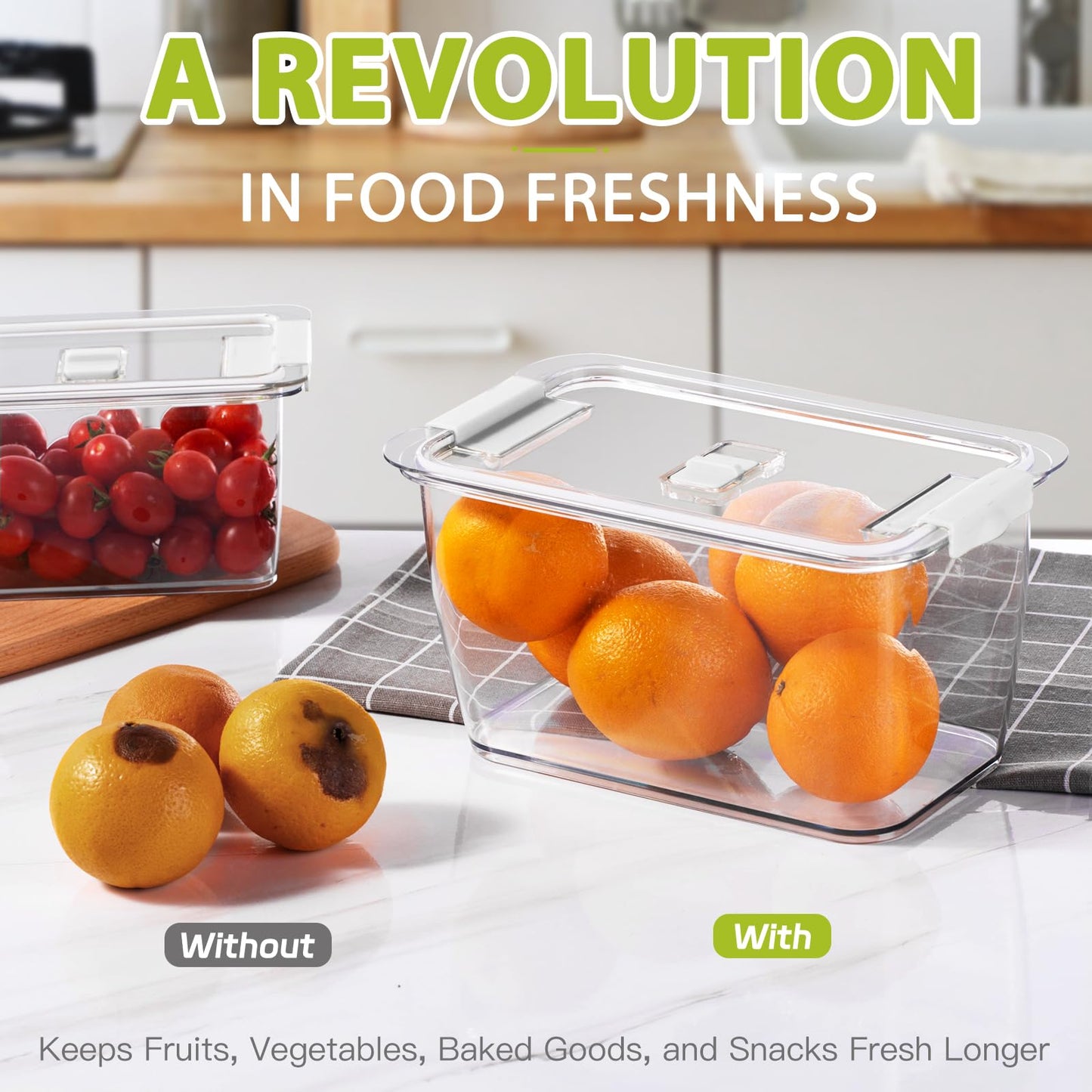LUXEAR 4 Pack Fruit Vegetable Containers for Fridge, Produce Saver Container with Lids &Removable Colander BPA-free Refrigerator Storage Organizer for Fruit Vegetable, Berry, Meat keep Fresh Longer DD1210