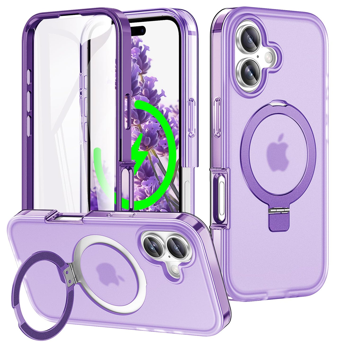 for iPhone 13 Pro Full Body Shockproof Case with Magnetic Invisible Stand [Compatible with MagSafe] Built-in Screen Protector Military Drop ProtectionTranslucent Phone Cover -Hot Pink WN420