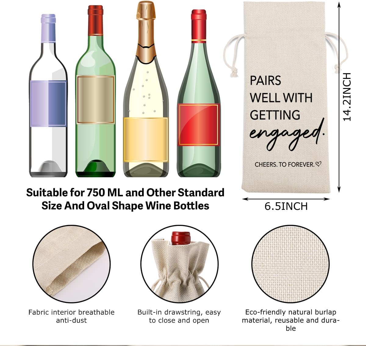 2Pcs Engagement Gifts for Couples Newly Engaged, Pairs Well with Getting Engaged Wine Bag for Bride to Be Future Mrs, She Said Yes Gifts for Her Him, Bridal Shower Engagement Party Decorations BST202