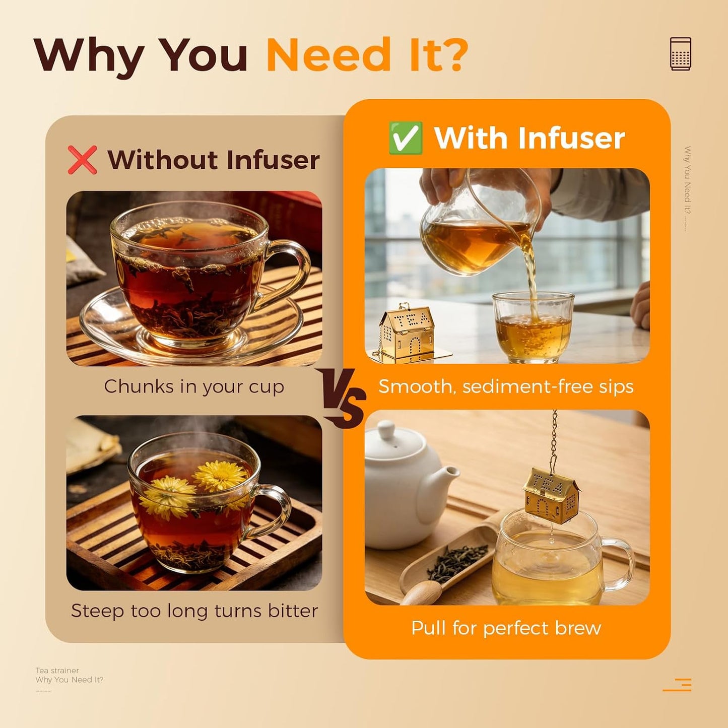 Loose Leaf Tea Infuser, Tea Strainer - Japanese Stainless Steel Loose Tea Infuser, Universal Fit for Mugs and Cups, Perfect for Black Green Oolong Herbal Tea BST202