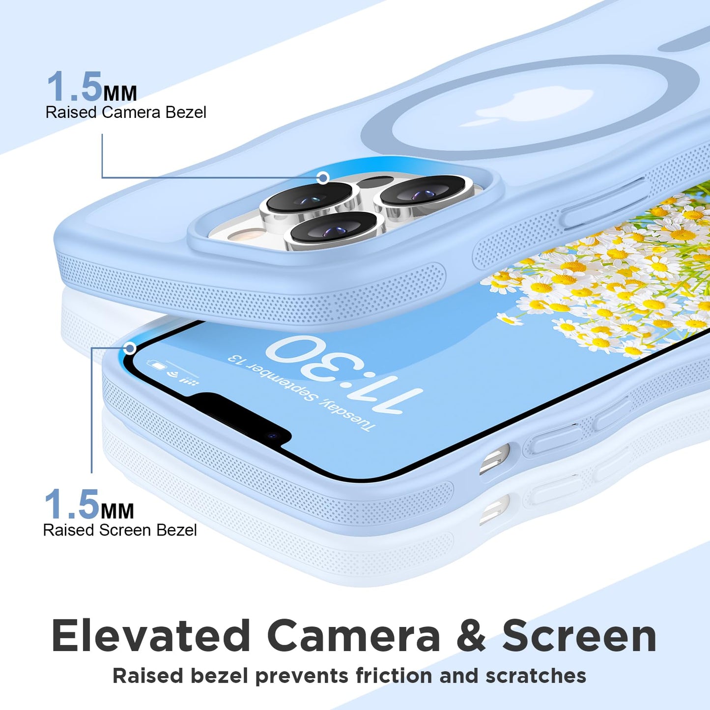 Magnetic for iPhone 13 Pro Case, Compatible with MagSafe Cute Wave Non-Slip Translucent Matte Easier Grip Shockproof Phone Case for iPhone 13 Pro, Black WN420