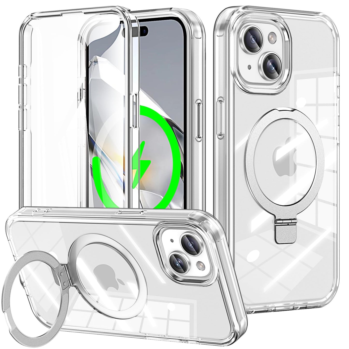 for iPhone 13 Pro Full Body Shockproof Case with Magnetic Invisible Stand [Compatible with MagSafe] Built-in Screen Protector Military Drop ProtectionTranslucent Phone Cover -Hot Pink WN420