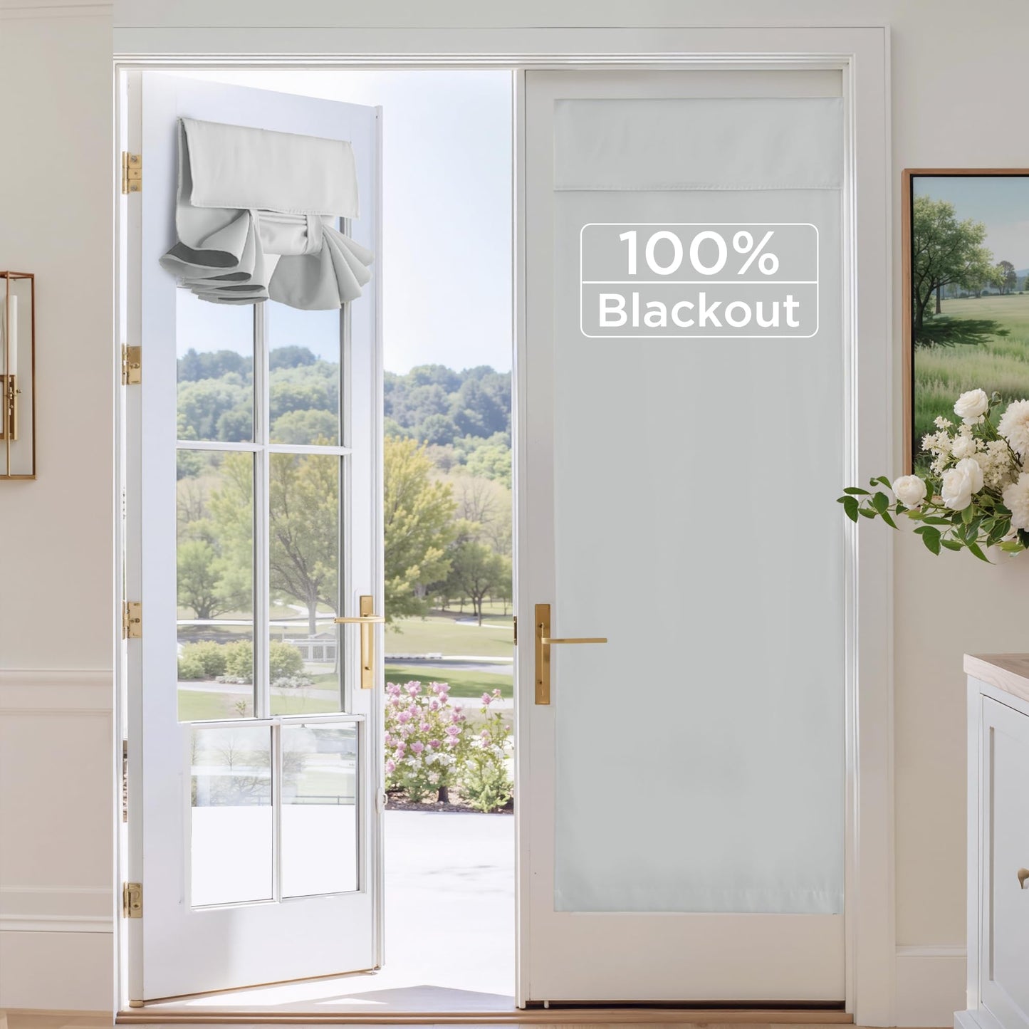 RYB HOME 100% Blackout French Door Curtains for Door Window - Room Darkening No Coating Thermal Insulated Privacy Protection Adhesive Cover for Glass Window, W 26 x L 40, 1 Panel, Black BST220