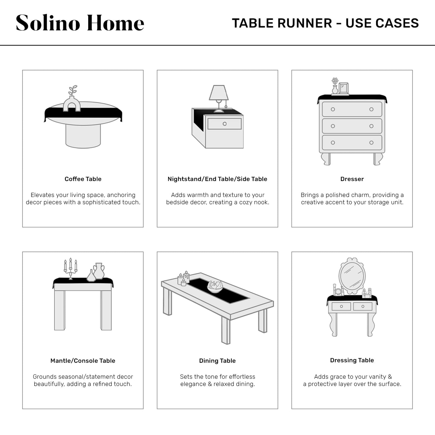 Solino Home 100% Linen Table Runner, 14 x 60 in, Black and White Striped | Farmhouse Table Runners for dining, console and side tables; vintage grain sack centre stripe; Pure Linen; OEKO-TEX Certified BST326SOLH