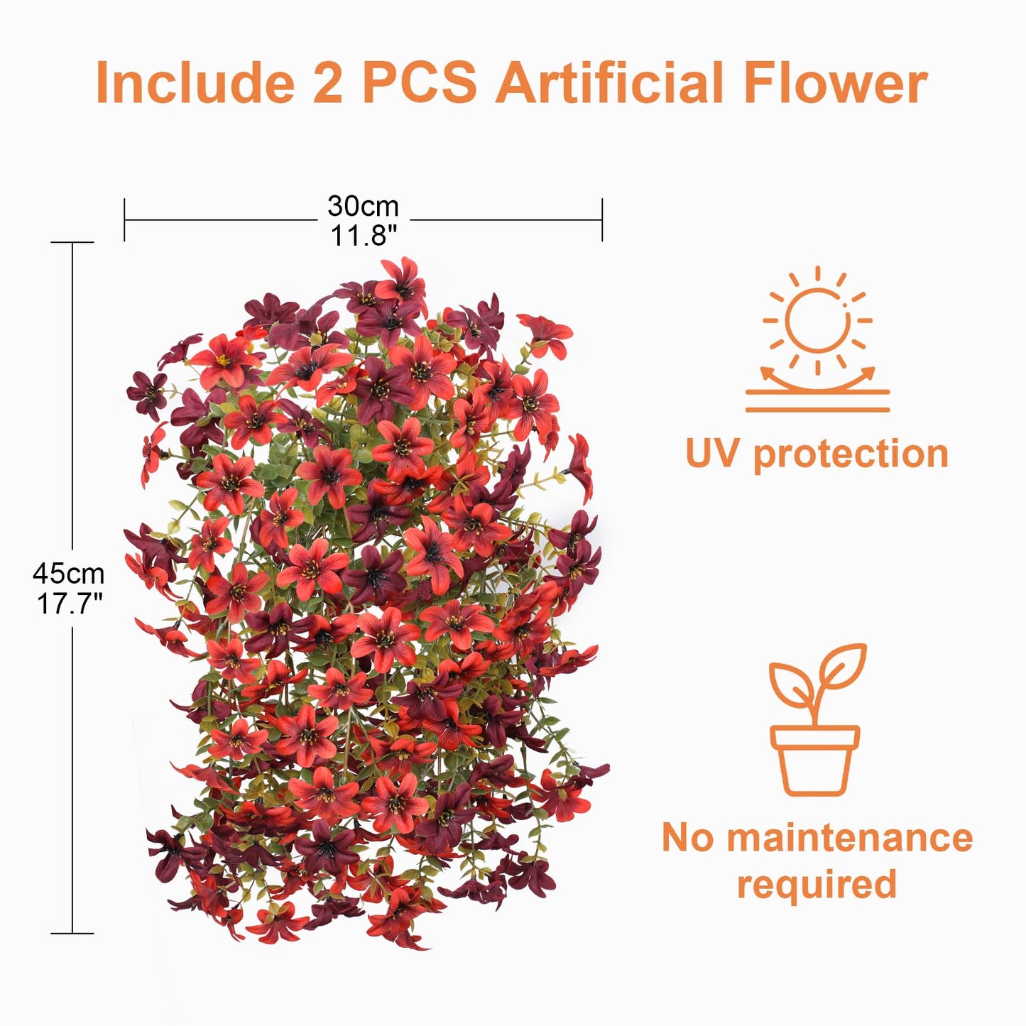 Artificial Flowers for Outdoor Faux Flowers for Plant Pot Spring Decoration | 2 Pcs Faux Hanging Plants UV Resistant Look Real Outside Home Garden Porch Patio Entrance Courtyard Decor BST326H