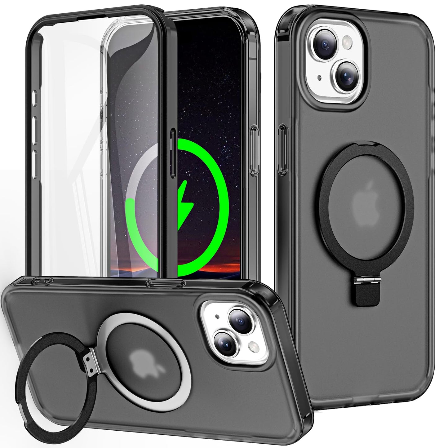 for iPhone 13 Pro Full Body Shockproof Case with Magnetic Invisible Stand [Compatible with MagSafe] Built-in Screen Protector Military Drop ProtectionTranslucent Phone Cover -Hot Pink WN420