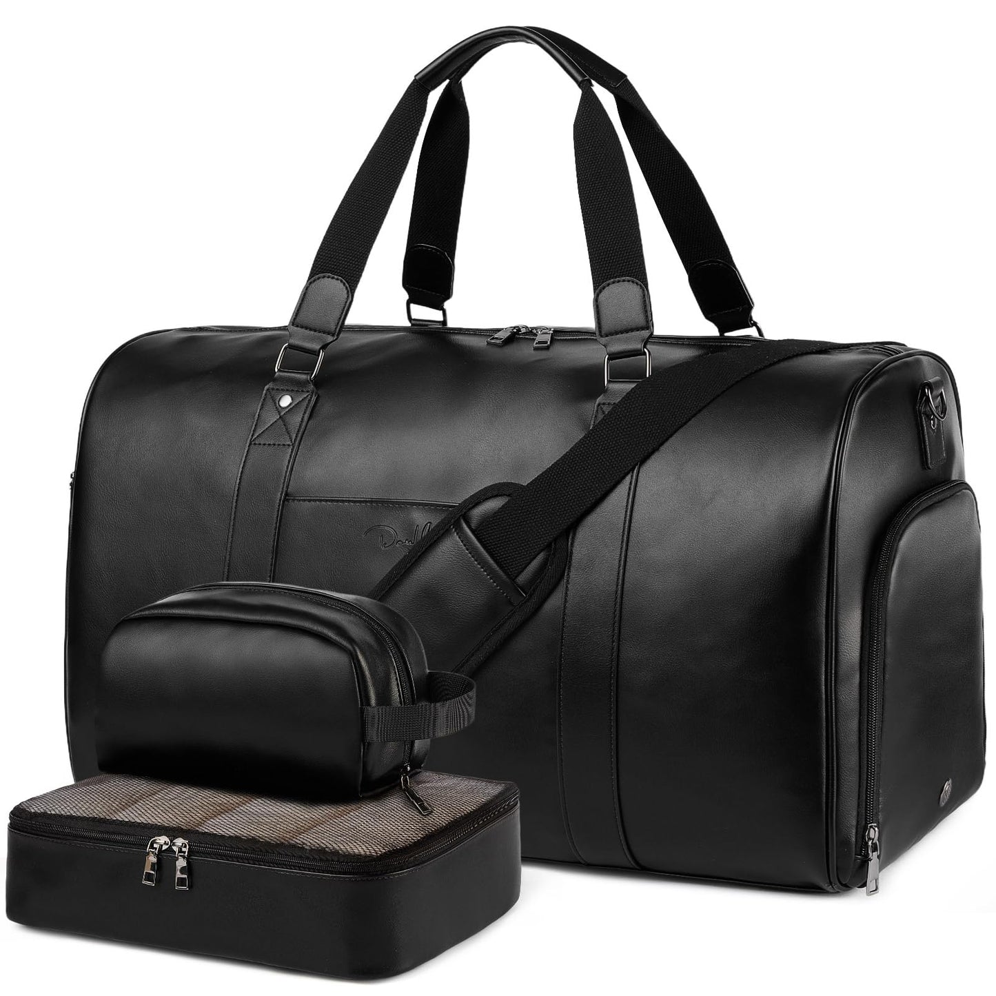 Large 4-in-1 Leather Duffle Bag for Travel Weekender Overnight Hospital Gym Bag for Men & Women, Carry On Airline Approved Personal Item Duffel Garment Bag Luggage with Shoe Compartment & Toiletry Bag BST326H