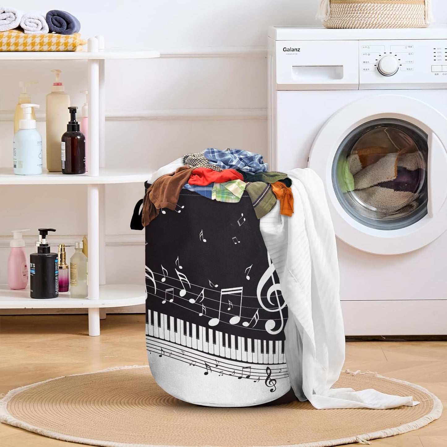 Nature Cow Print Laundry Basket with Sturdy Handles, Cow Skin Collapsible Oxford Cloth Laundry Hamper Organizer Basket for Bathroom Bedroom 15.7x20 Inch BST220