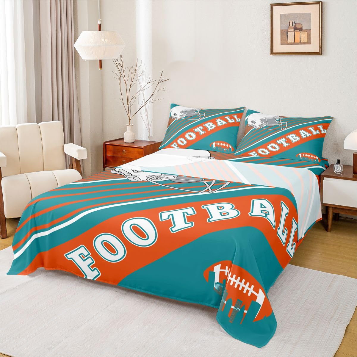 Erosebridal Gridiron Sheet Set Sports Ball Game Sheets Twin for Boys Girls Rugby Competition Game Bed Sheets Set, Football Themed Bedding Set with 1 Pillowcase BST326H