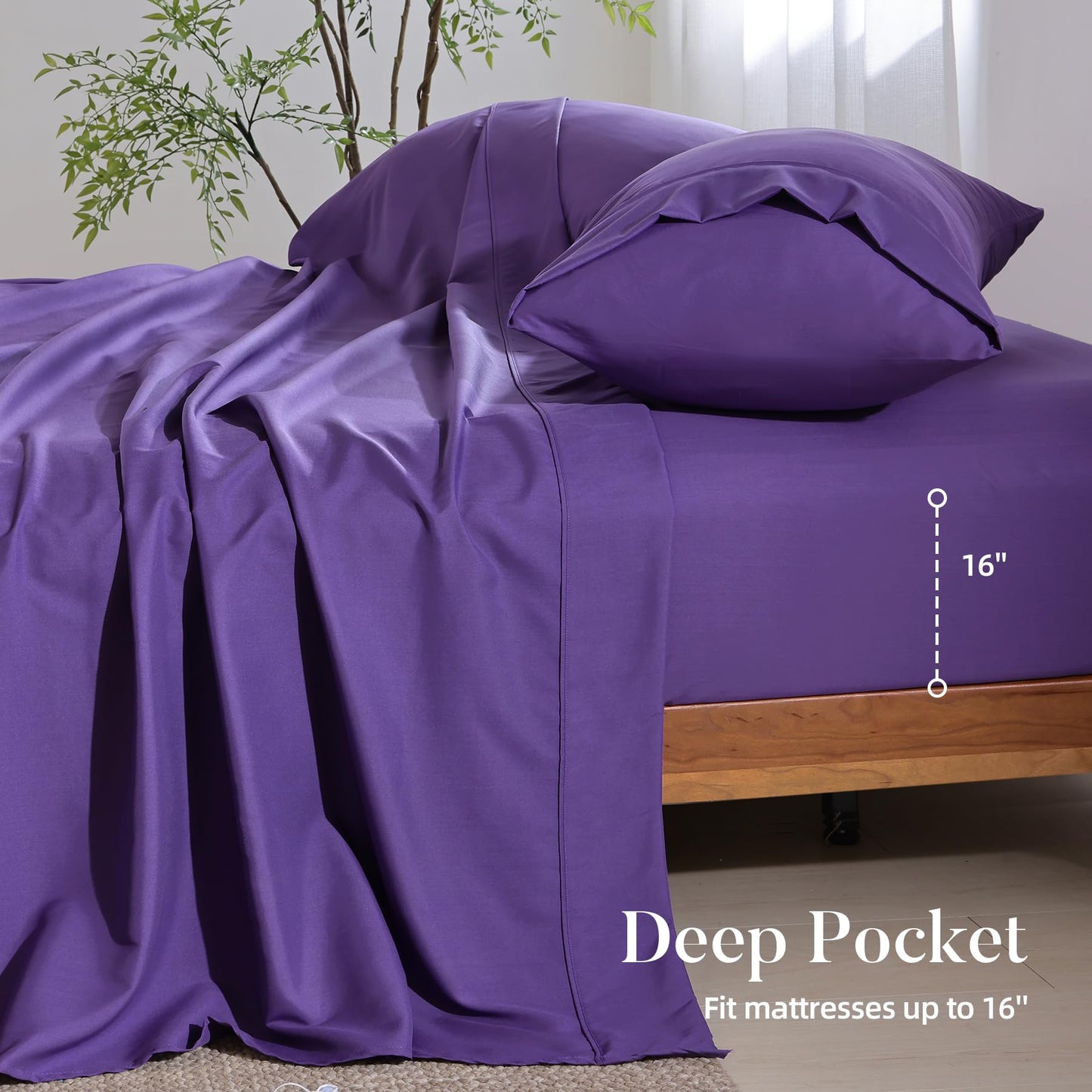 4 Piece Twin Size Sheet - Cooling Bed Sheets Set, Blend Rayon Derived from Bamboo, Breathable Soft Hotel Luxury Bedding & Pillowcases, Silky Fit 16 inch Extra Deep Pocket, Oeko-Tex - Olive Green BST326H