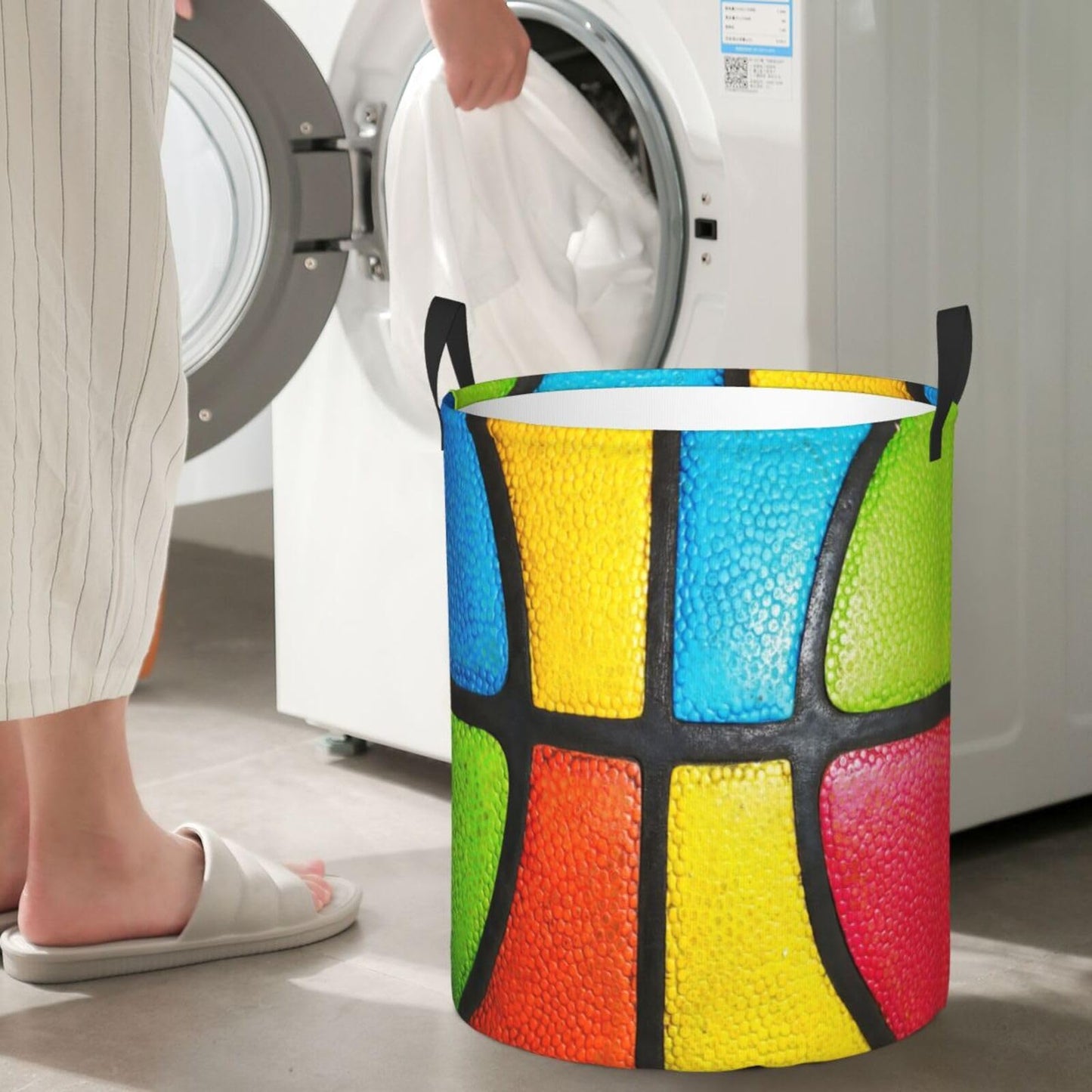 Basketball Round Laundry Hamper Basket Ball Texture Storage Basket Toys Clothes Organizer Bin For Home Bathroom Bedroom Dorm Nursery, 62l BST202