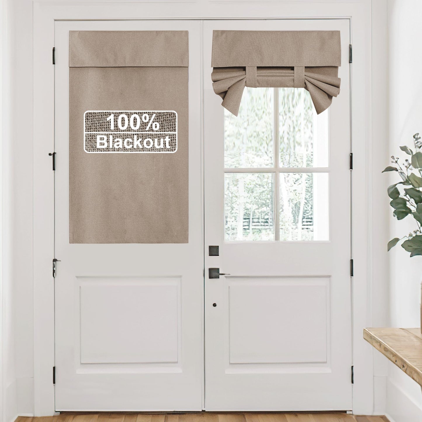 RYB HOME Grey Classroom Door Linen Curtain for Small Window, 100% Blackout Shades Lightweight for French Door Window, W 8 x L 36 Room Darkening Privacy Curtains Tie up Shade, 1 Panel BST220