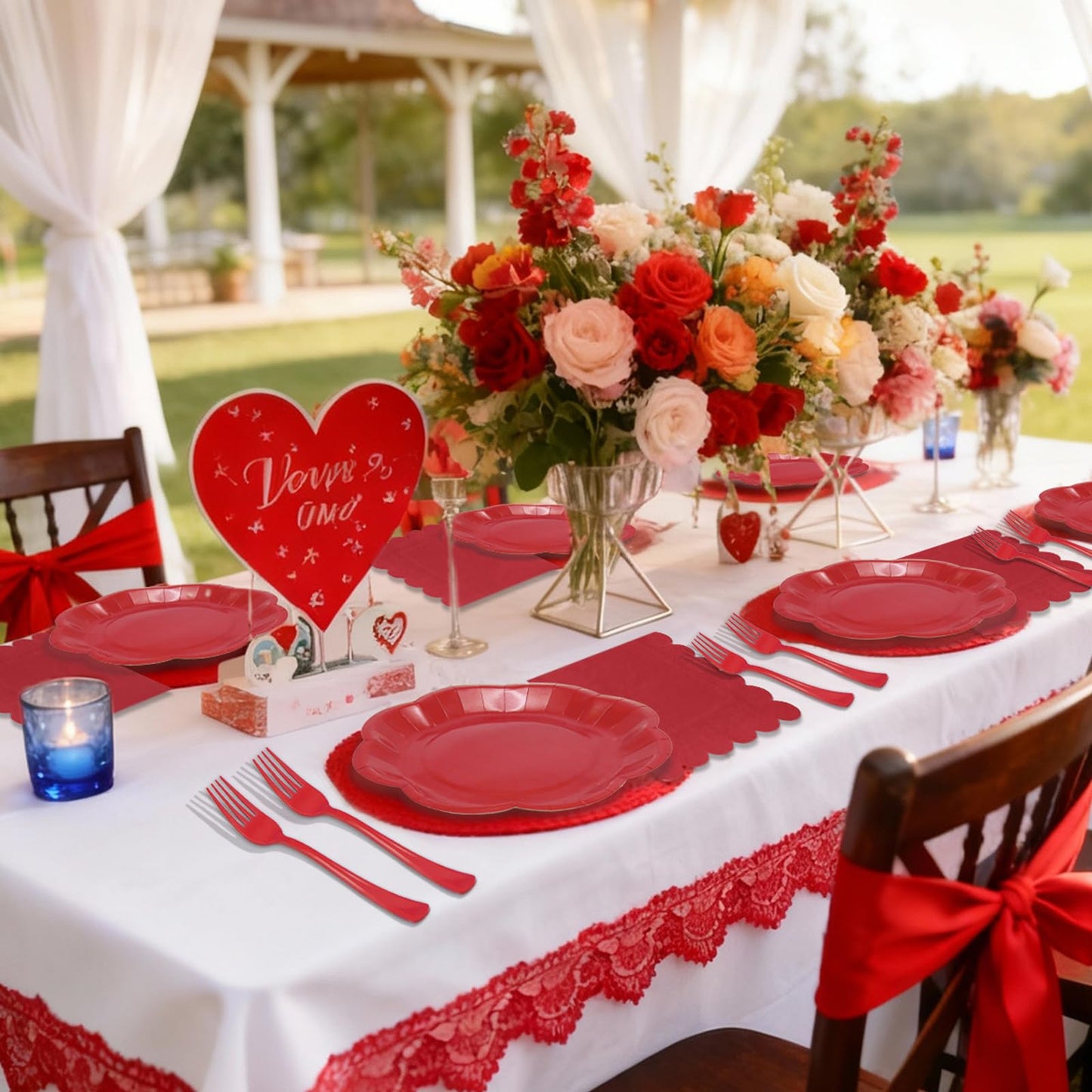 Red Plates Party Supplies,9 inch Red Paper Plates Disposable Scalloped for Birthday Cake Plate Baby Shower Dinner Wedding Dessert Valentines Day Party BST220