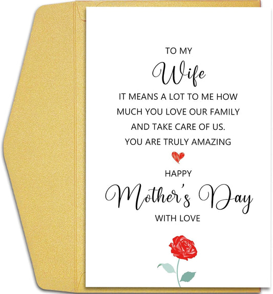 Qiliji Mother's Day Card for Wife, Wife Mothers Day Card from Husband, Happy Mother's Day Card to My Amazing Wife, It Means A Lot To Me How Much You Love Our Family And Take Care Of Us WN420