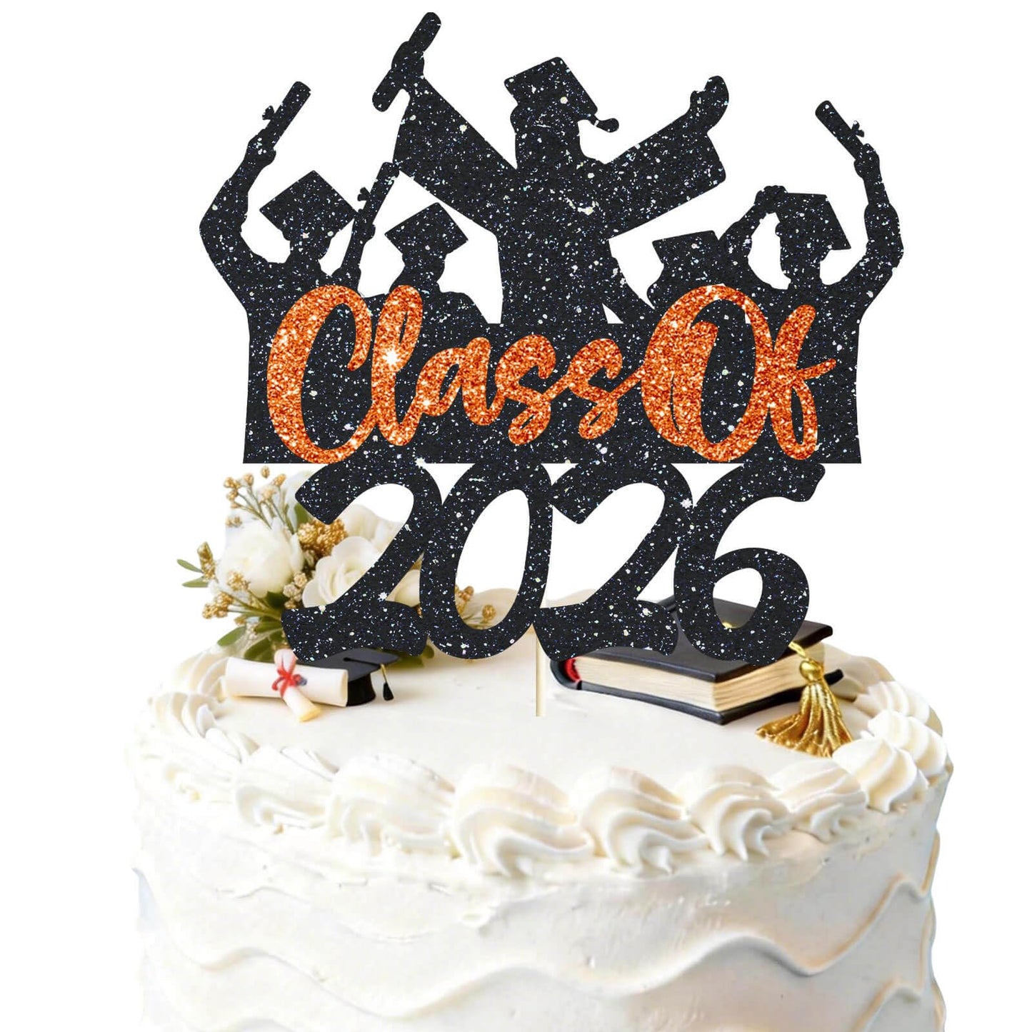 2026 Graduation Cake Topper Gold Glitter Class of 2026 Cake Topper Congrats Grad Party Cake Decor for Senior High School 2026 Graduation Party Cake Supplies Decorations BST202