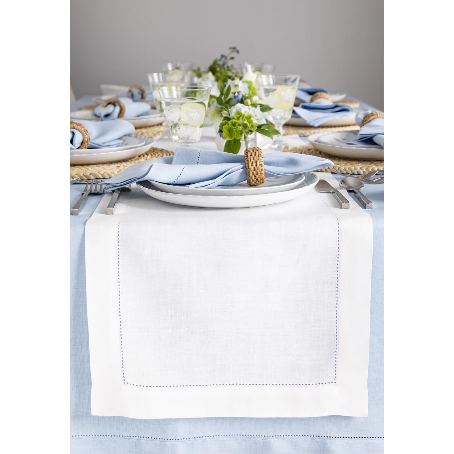 Solino Home 100% Pure Linen Table Runner Garden Green Hemstitch, 14 x 48 in | Classic Hemstitch Table Runners for dining, hallway and console table styling | hand hemstitched borders | OEKO-TEX Certified BST326SOLH
