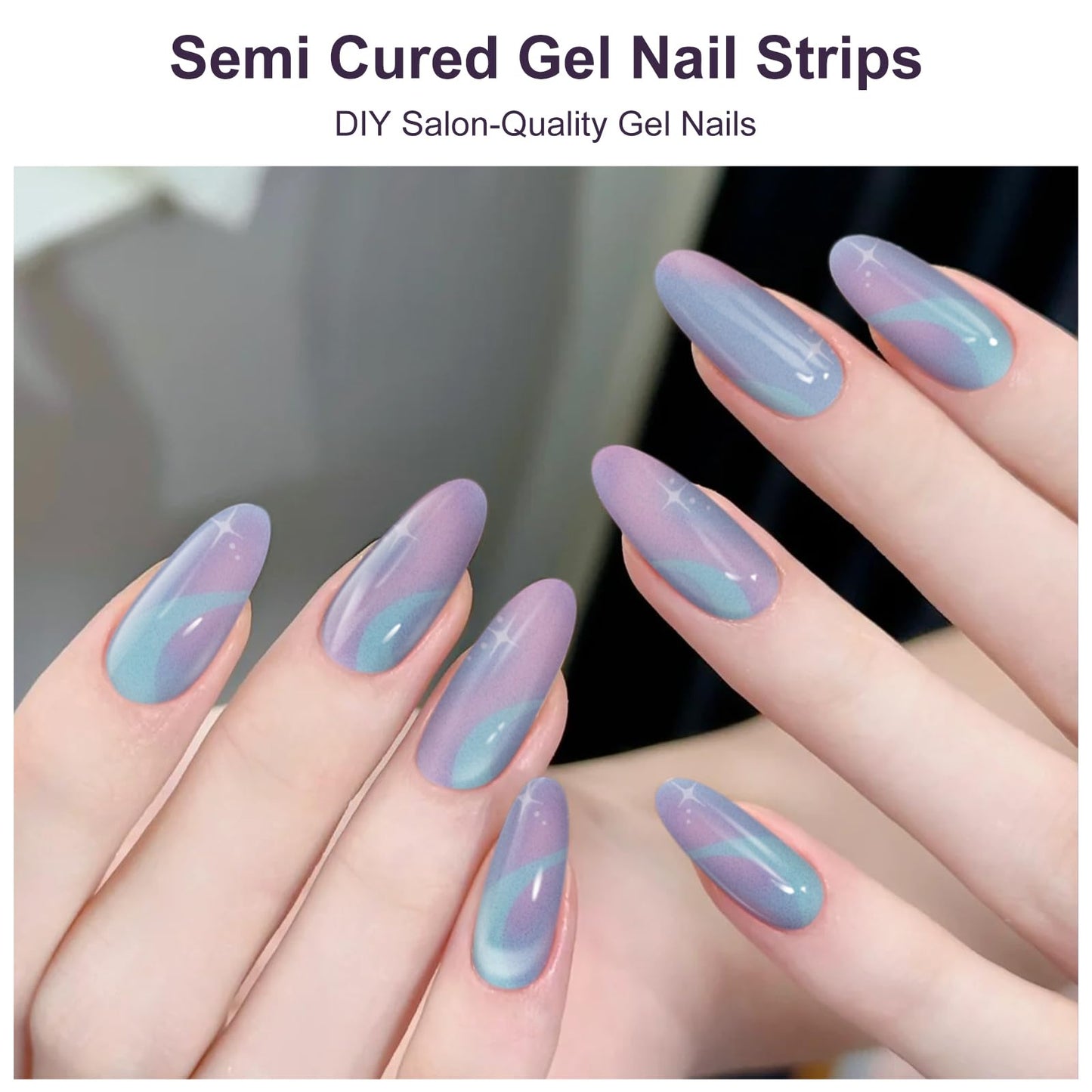 Semi Cured Gel Nail Strips, 56Pcs Nail Art Stickers/Wraps, Long Lasting UV Nail Polish Strips for Adults (Silver Rhinestones+French Tip Glitter) BST220